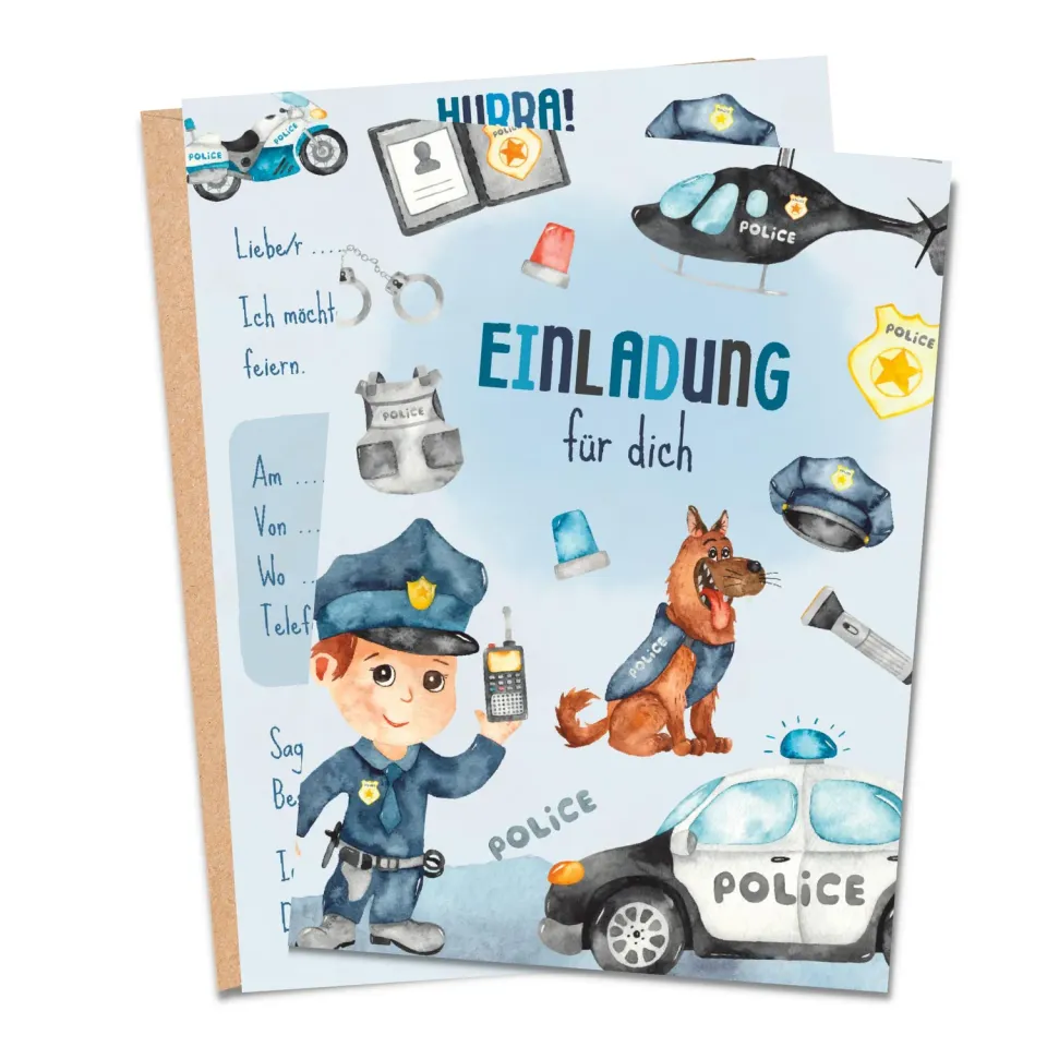 MeinBaby123 Polizei Einladungskarten Kindergeburtstag 10er Umschlag