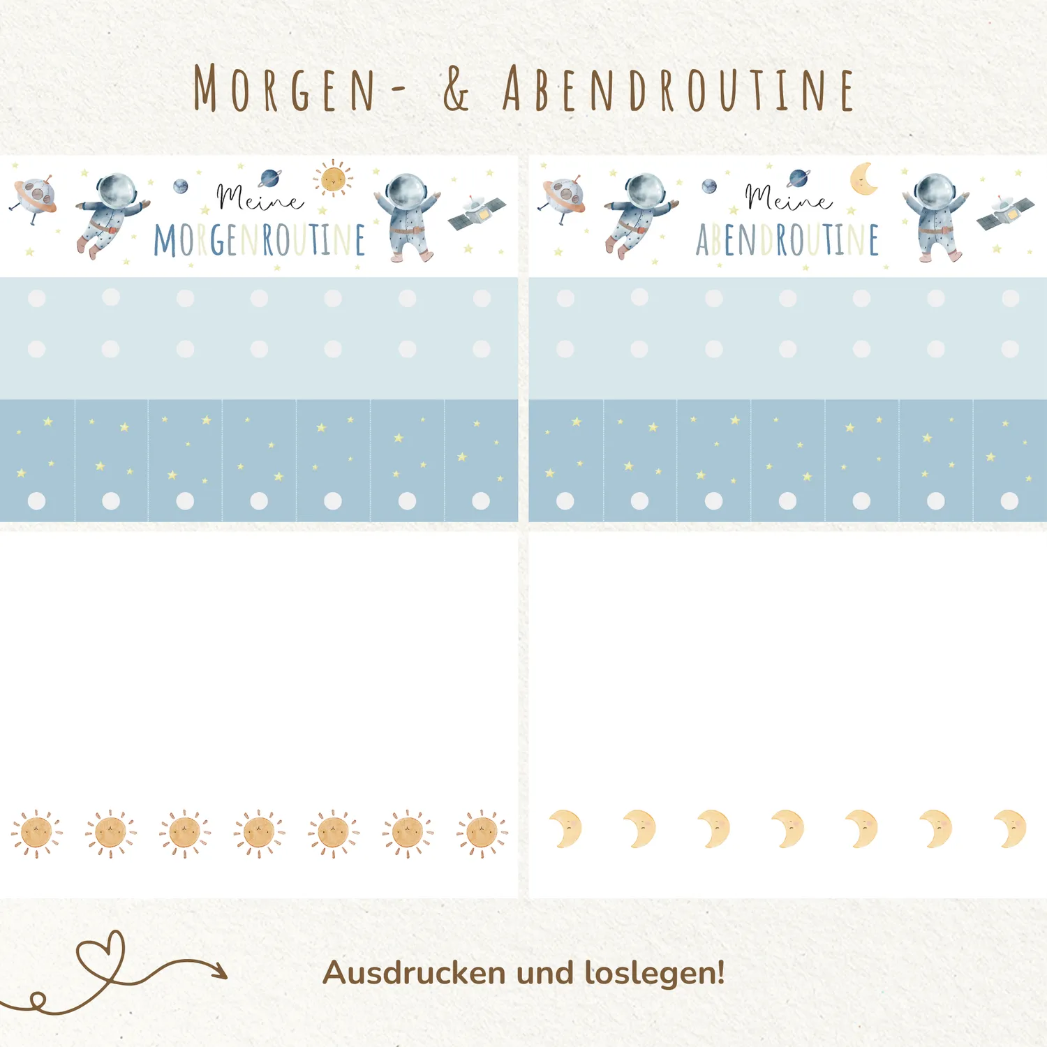 MeinBaby123 Astronaut Morgen- Abendroutine Kinder zum Ausdrucken