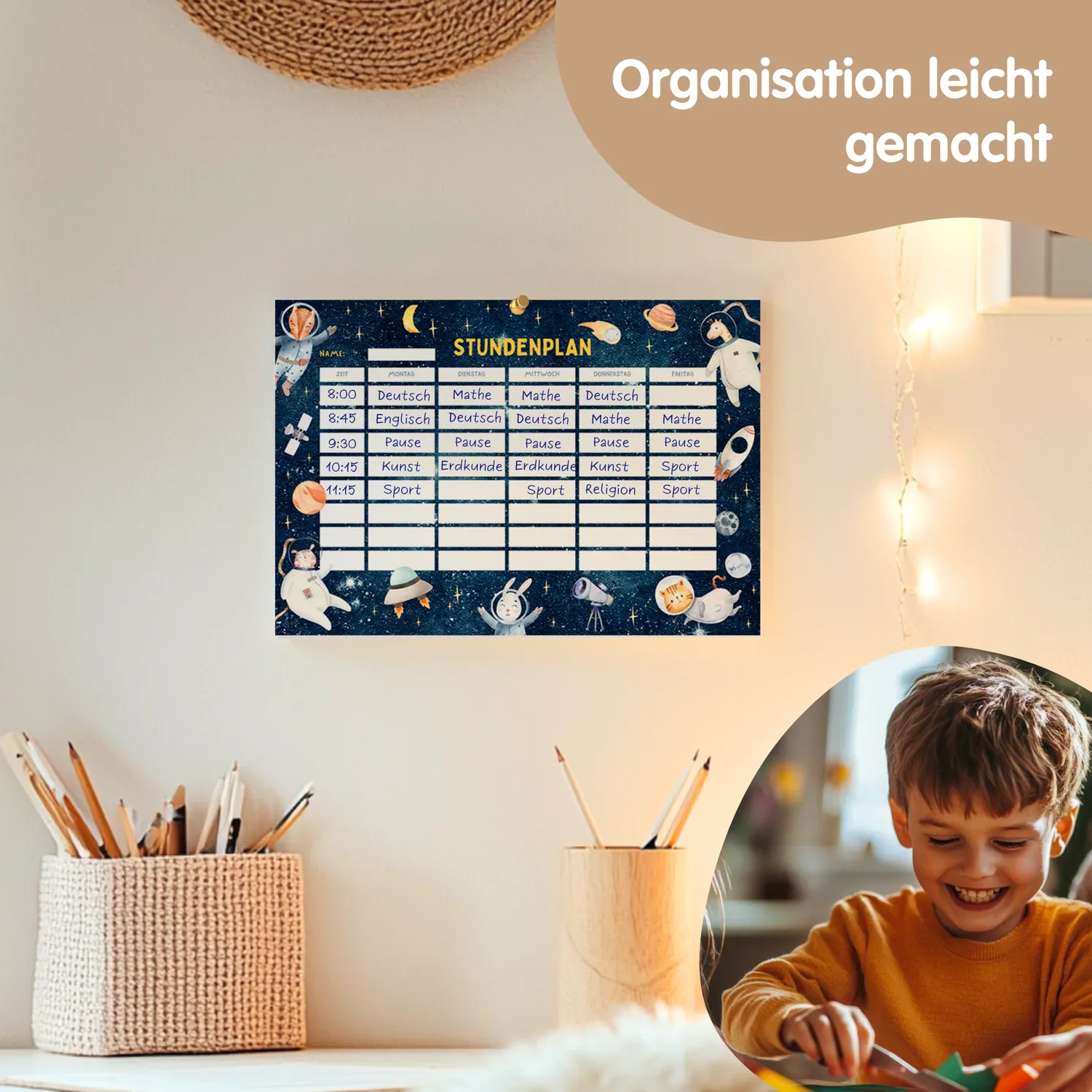 MeinBaby123 Stundenplan Astronaut Weltall zum Ausdrucken A4