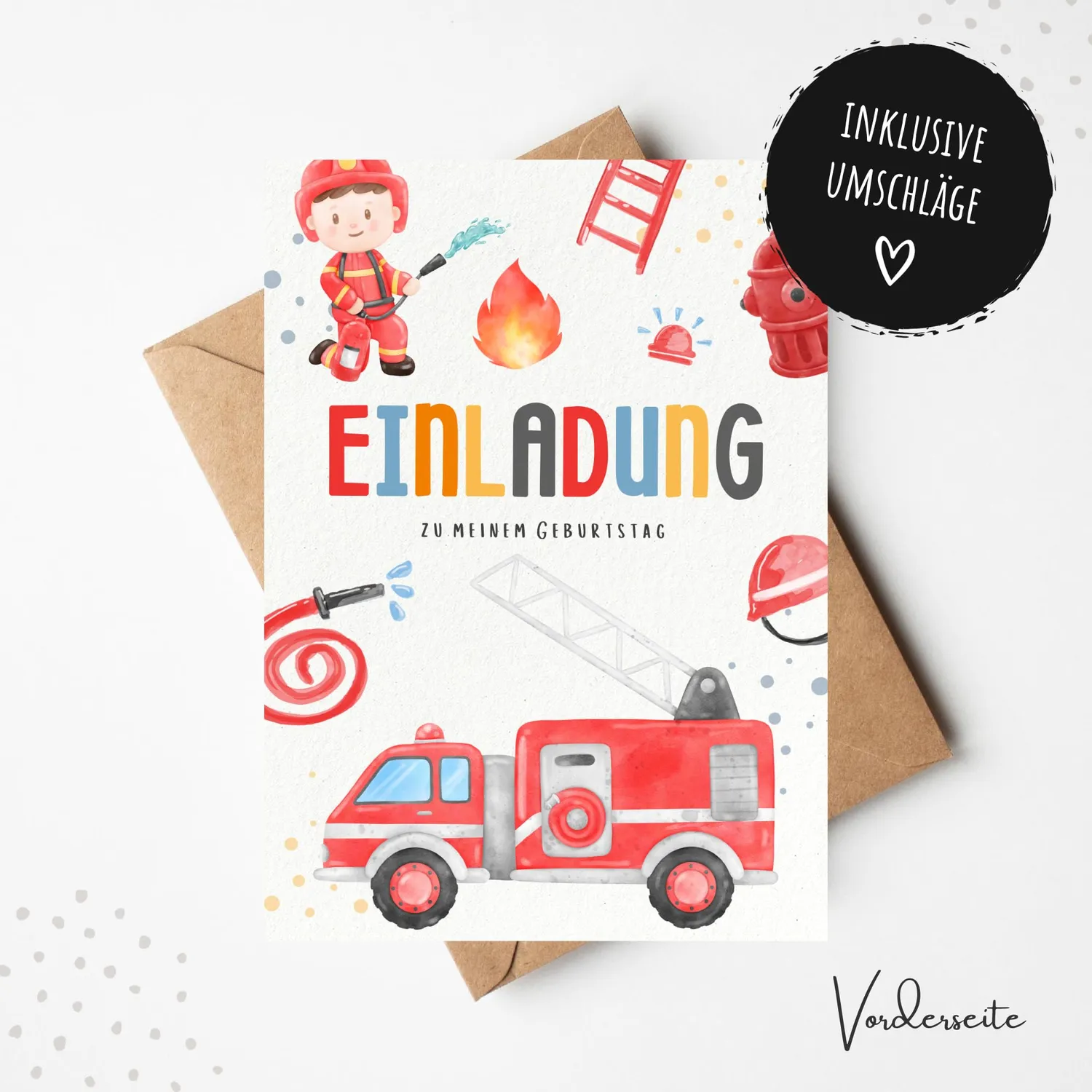 MeinBaby123 Einladungskarten Kindergeburtstag Feuerwehr 10er Set