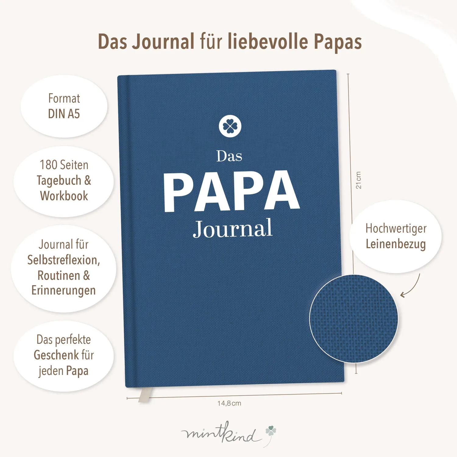 MINTKIND Papa Journal Tagebuch Leinen Blau für Väter