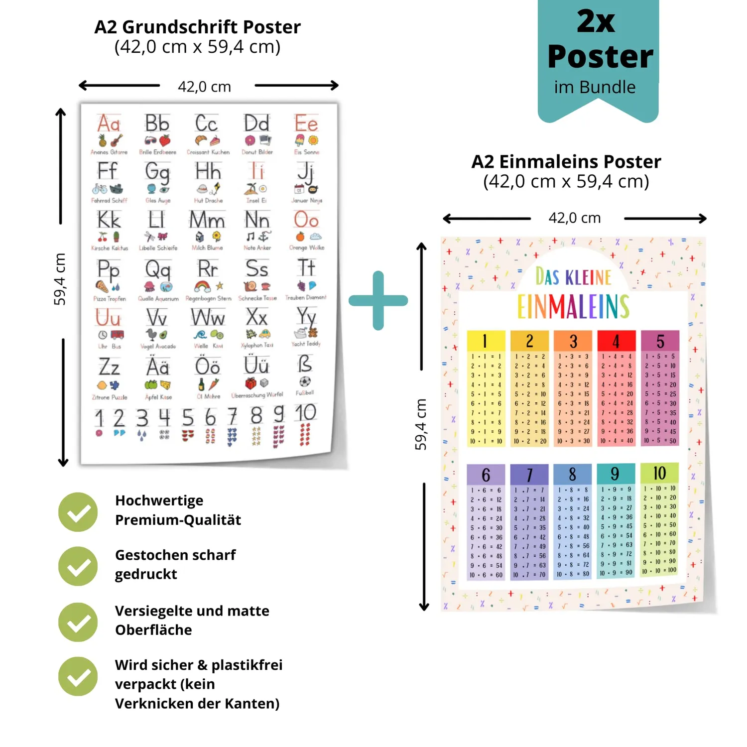 MeinBaby123 Grundschrift Einmaleins Lernposter 2er Set A2