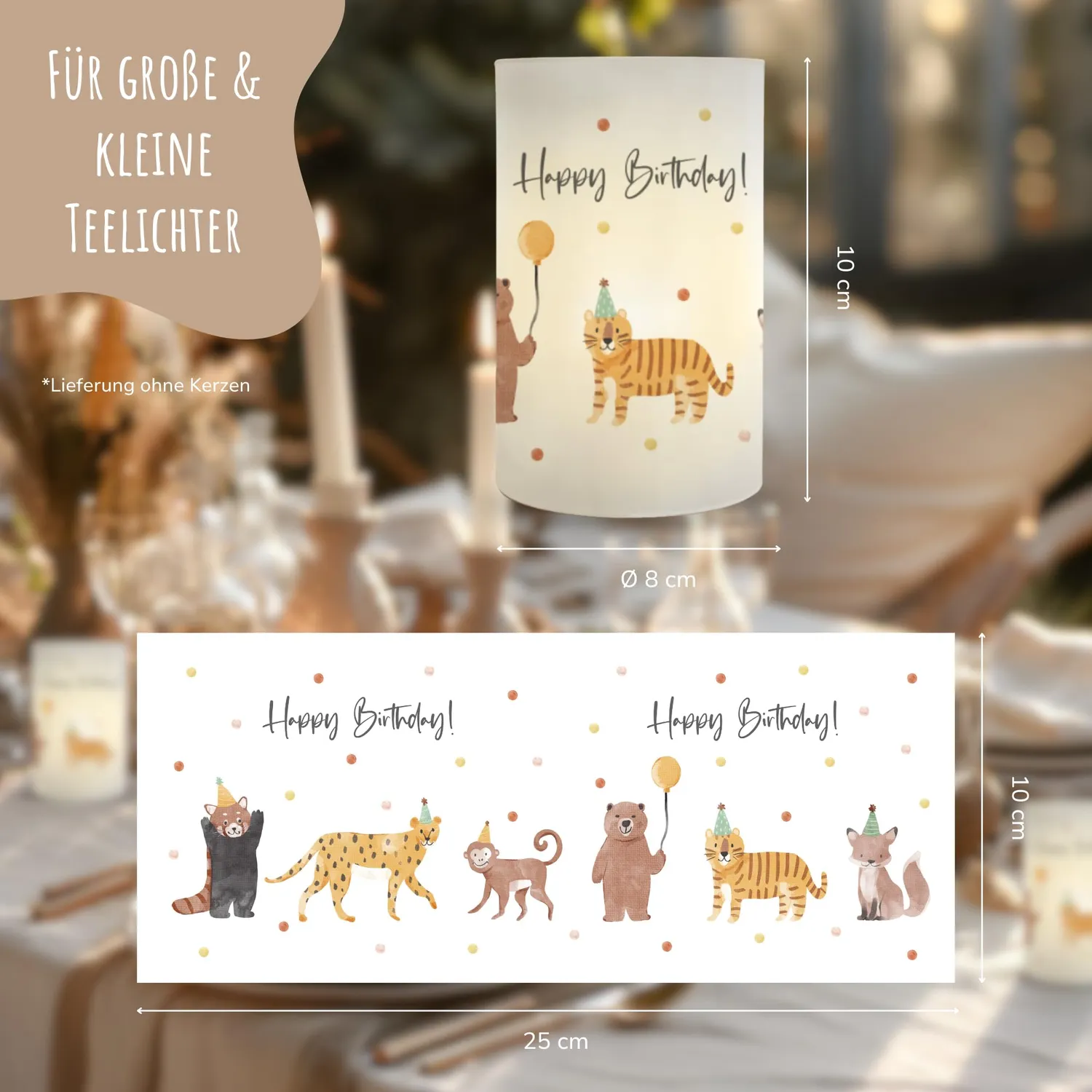 MeinBaby123 Windlicht Tischdeko Kindergeburtstag Tiere 10 Stück