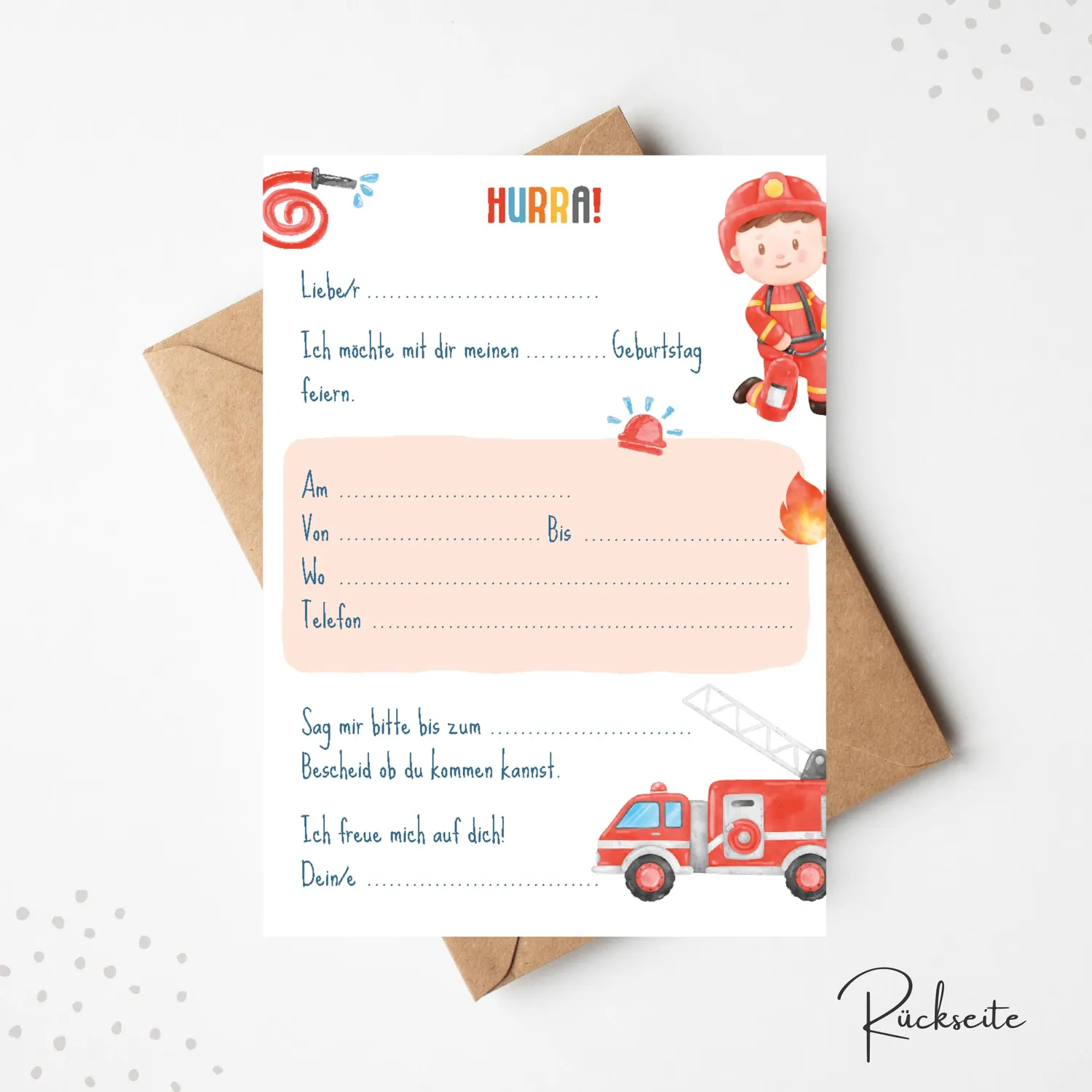 MeinBaby123 Einladungskarten Kindergeburtstag Feuerwehr 10er Set