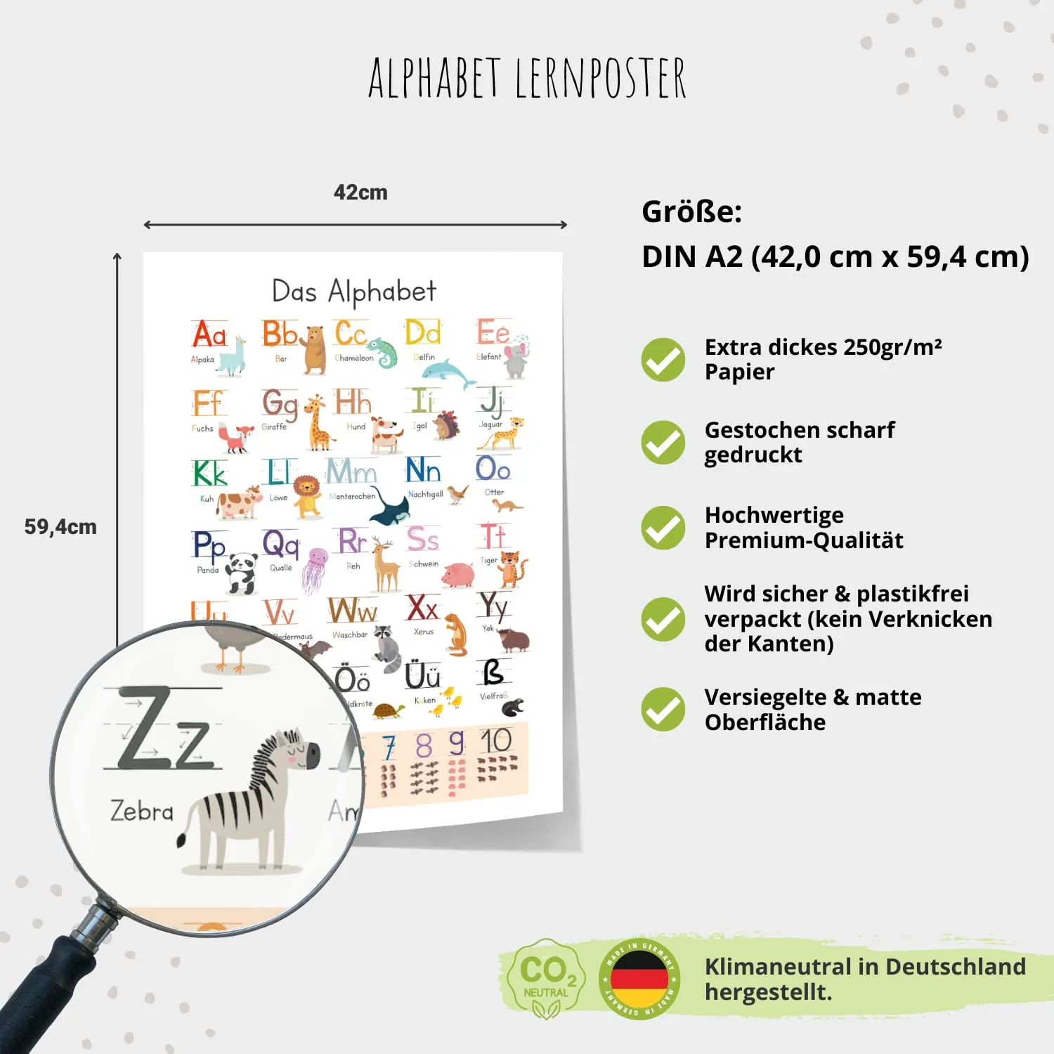 MeinBaby123 Tiere Lernposter A2 ABC Schulausgangsschrift