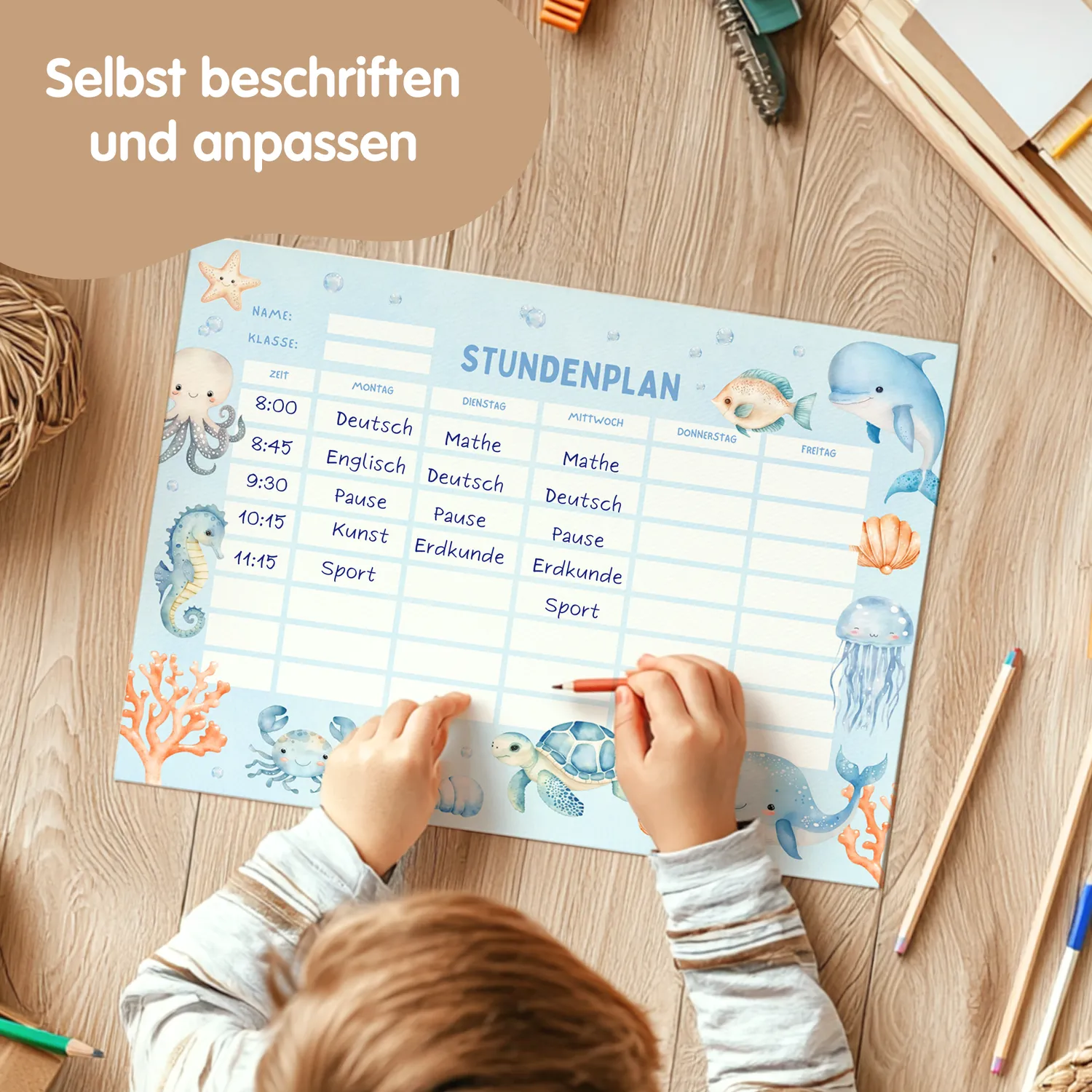 MeinBaby123 Unterwasserwelt Stundenplan PDF A4 Ausdruck