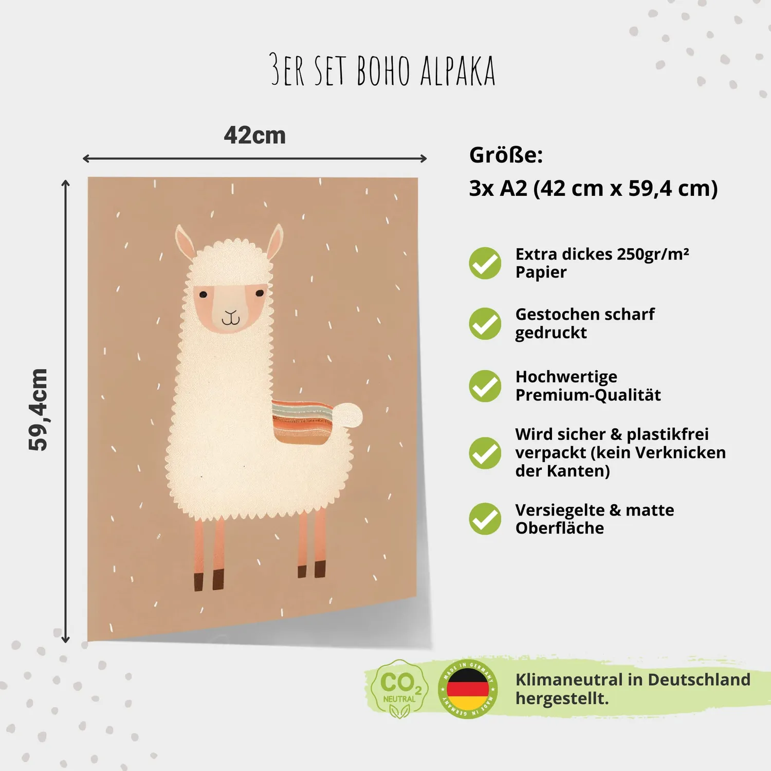 MeinBaby123 Alpaka & Sonne Poster 3er Set A2 Boho