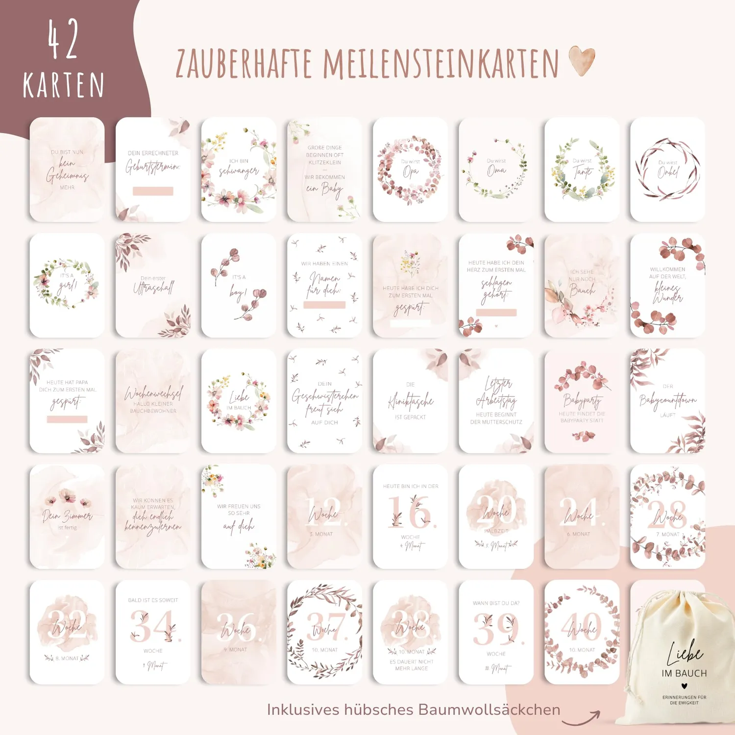 MeinBaby123 Meilensteinkarten Schwangerschaft rosa 42er Set