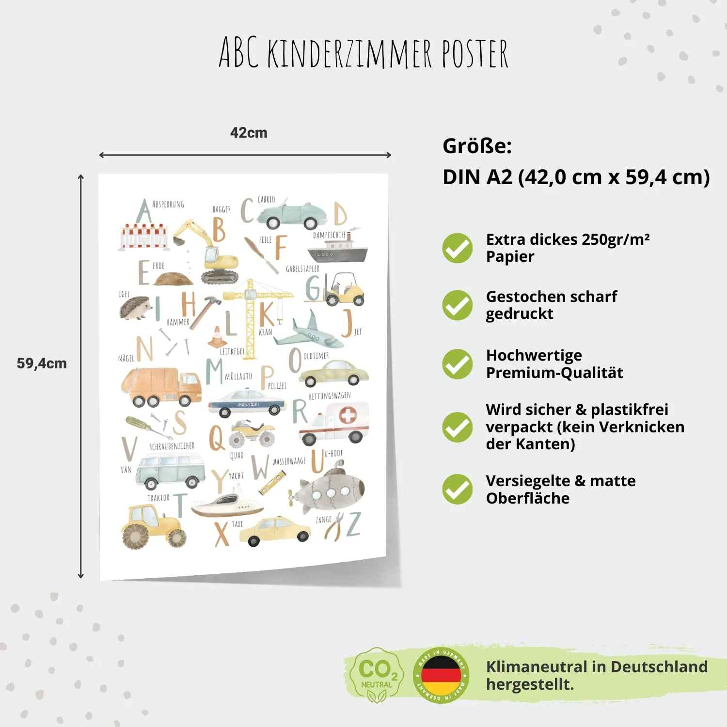 MeinBaby123 Fahrzeuge ABC Kinderzimmerposter A2