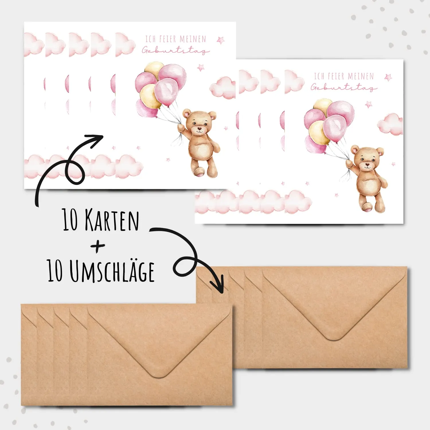 MeinBaby123 Bär Einladungskarten Kindergeburtstag 10er mit Umschlag