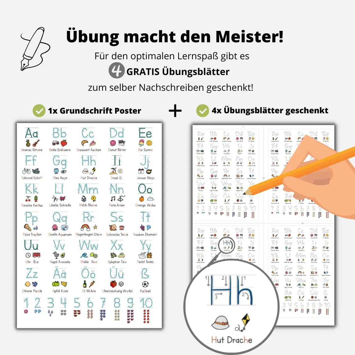 MeinBaby123 Grundschrift Lernposter A2 blau weiß