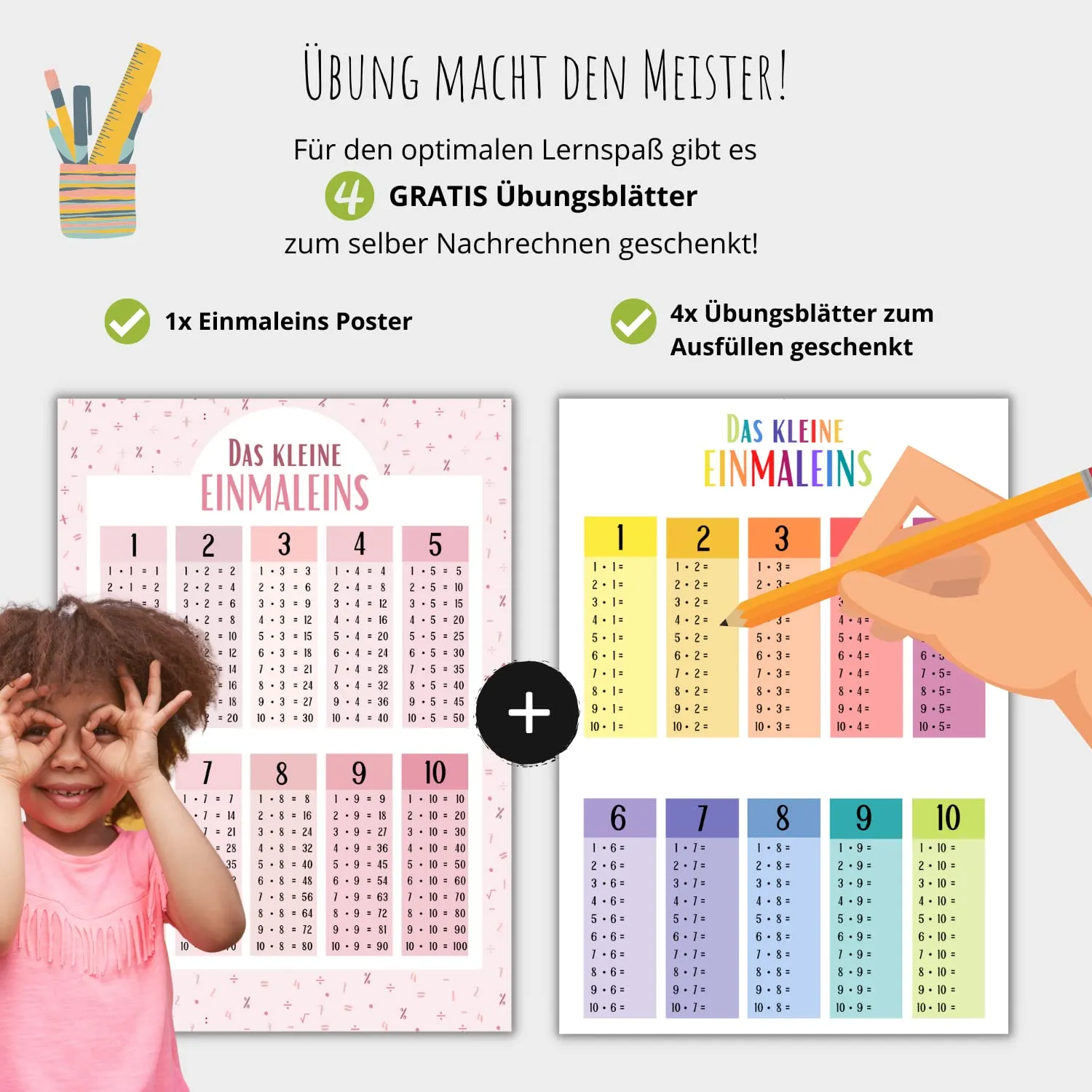 MeinBaby123 Lernposter Einmaleins A4 rosa 1x1 Tabelle