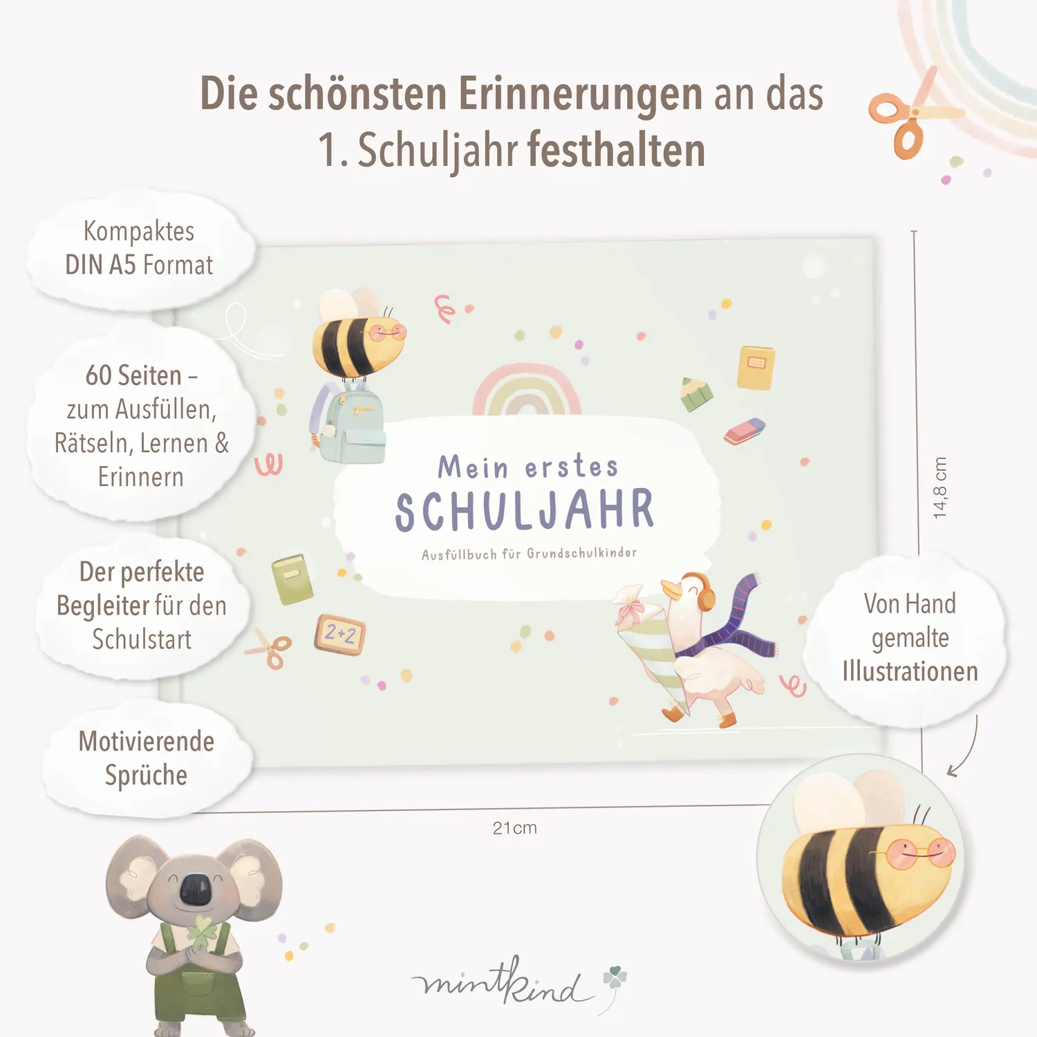 MINTKIND Mein erstes Schuljahr Erinnerungsalbum 60 Seiten