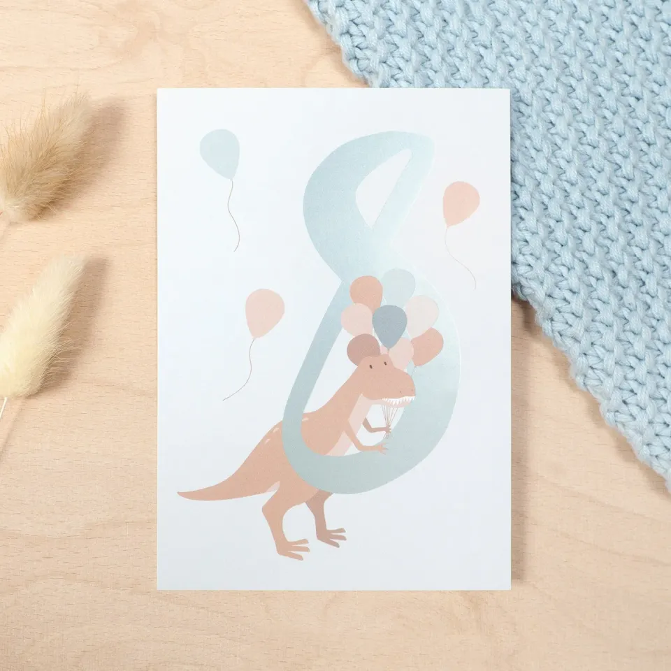 MINTKIND Geburtstag Glückwunschkarte 8 Dino DIN A6