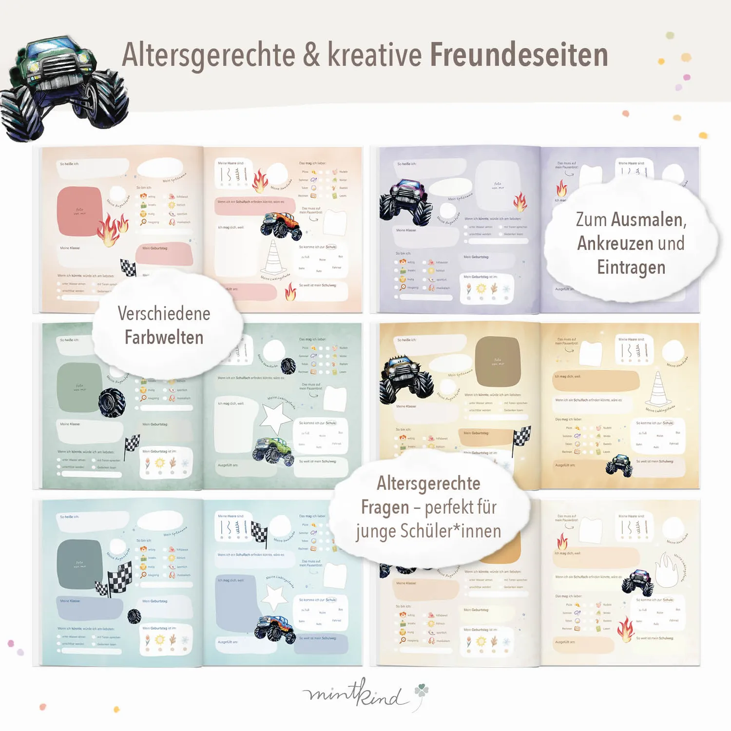 MINTKIND Freundebuch Schule Monstertruck für 30 Freunde