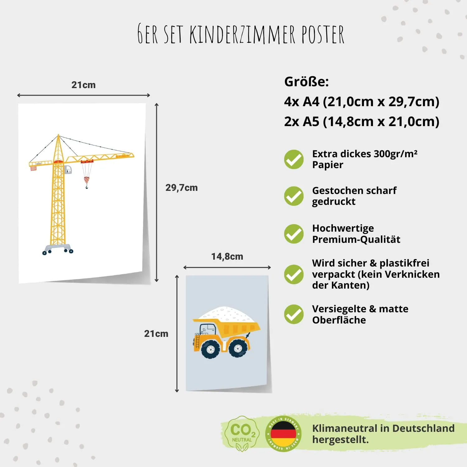 MeinBaby123 Bagger Kinderzimmerposter 6er Set A4 und A5