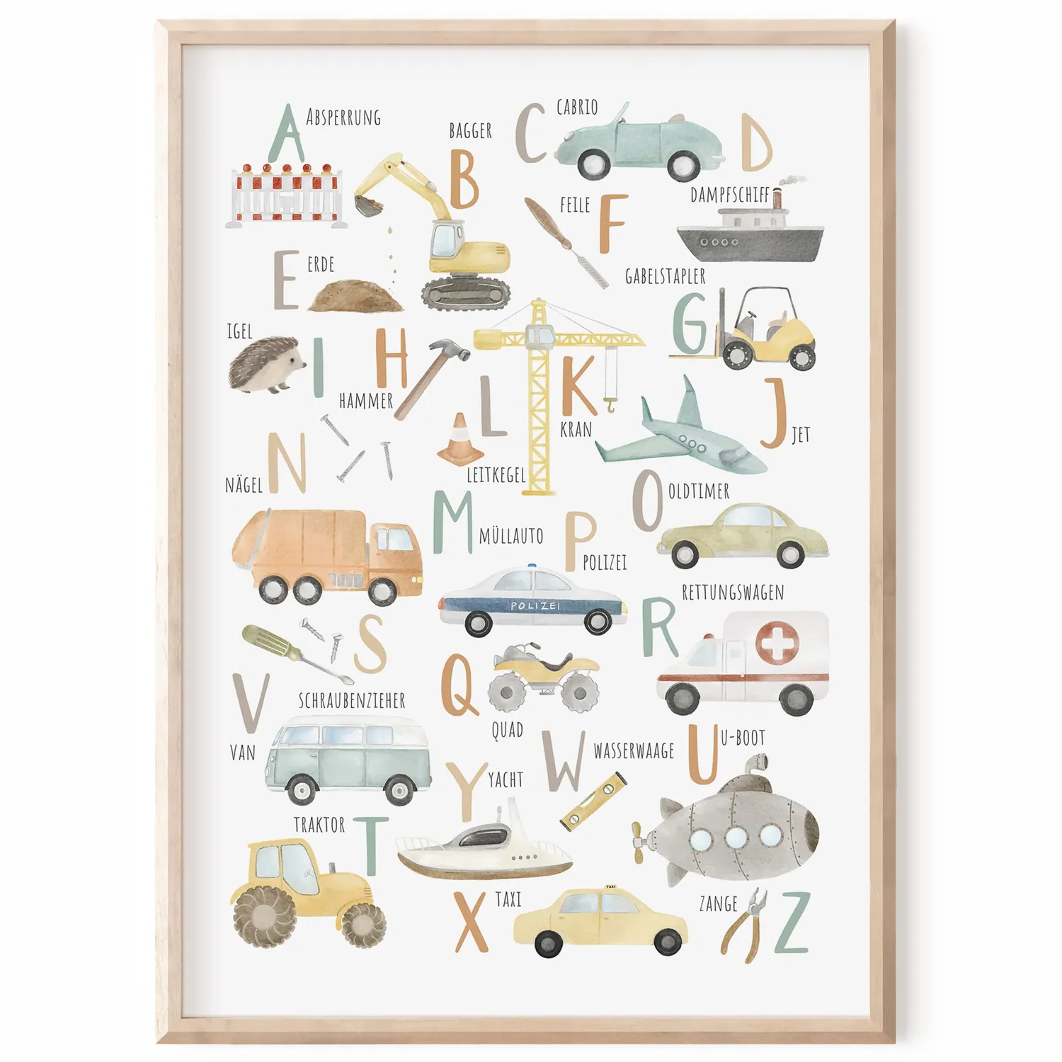 MeinBaby123 Fahrzeuge ABC Kinderzimmerposter A2