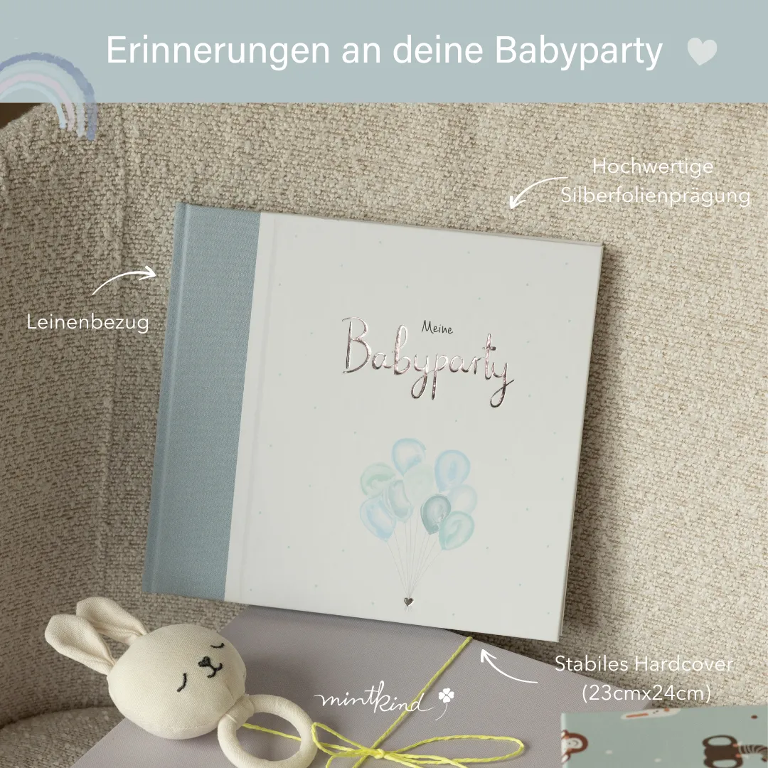 MINTKIND Meine Babyparty Gästebuch blau Leinen