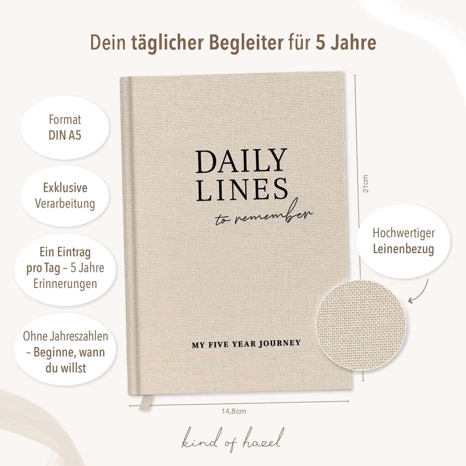 MINTKIND kind of hazel Daily Lines 5-Jahres-Tagebuch Beige