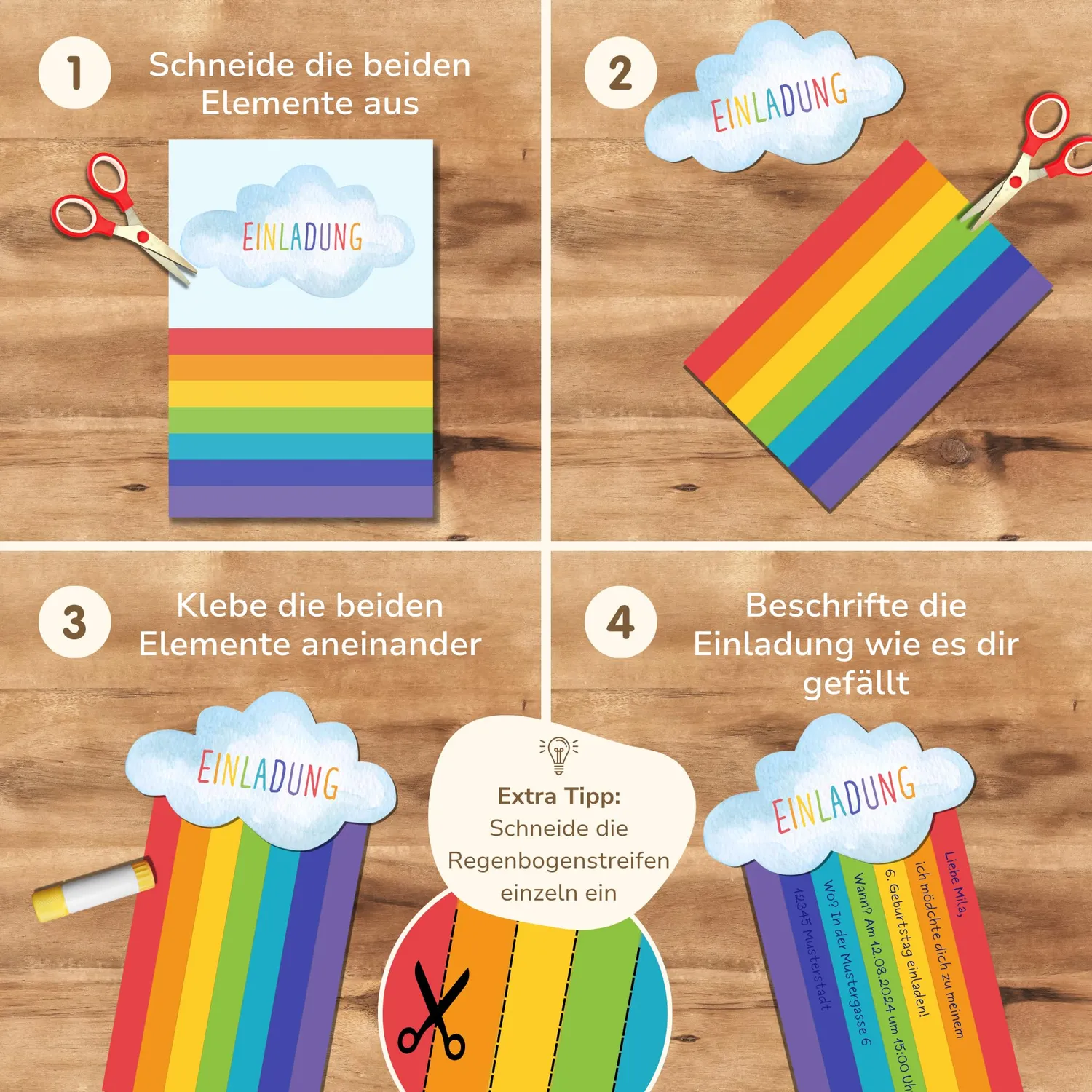MeinBaby123 Einladungen Selberbasteln 10 Stk Regenbogen