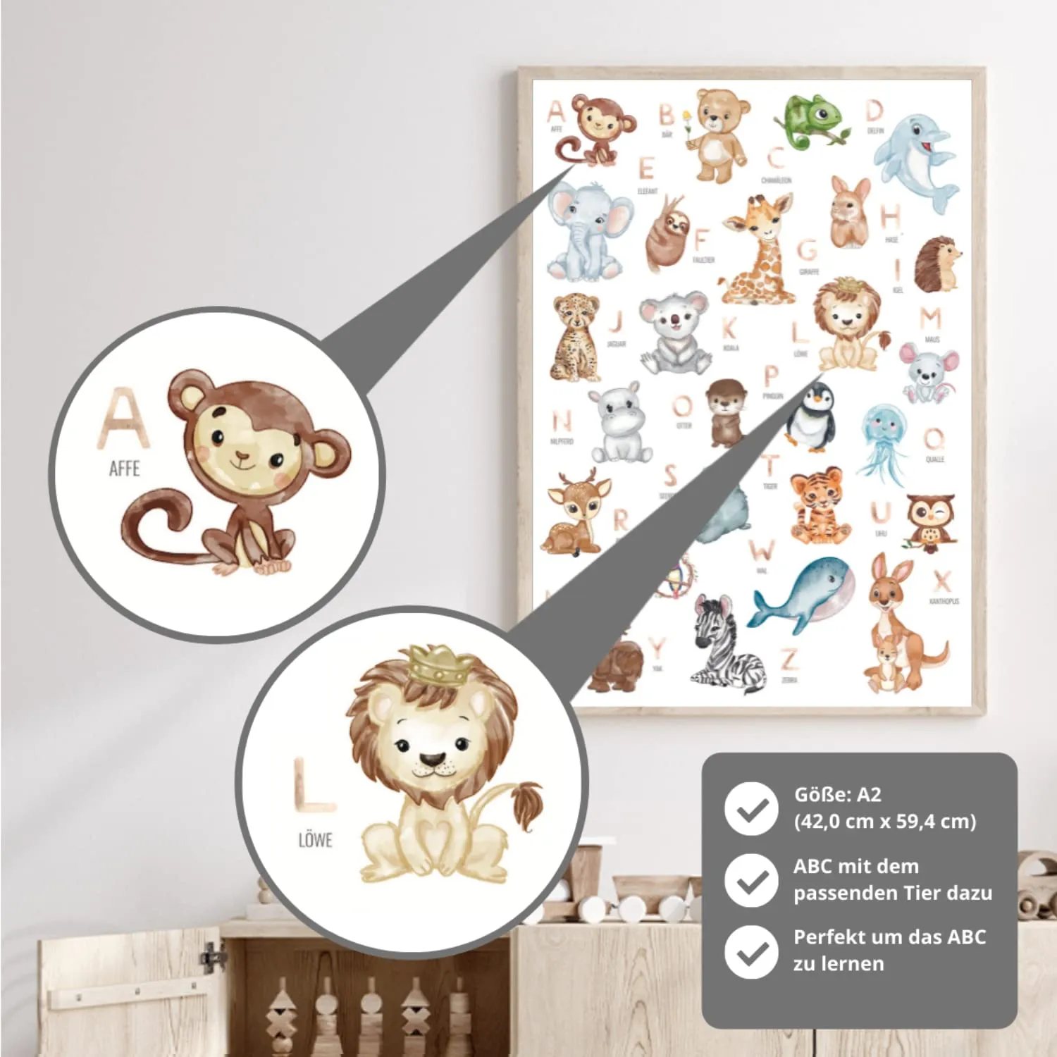 MeinBaby123 Lernposter Tiere Alphabet A2 300g + Bonus