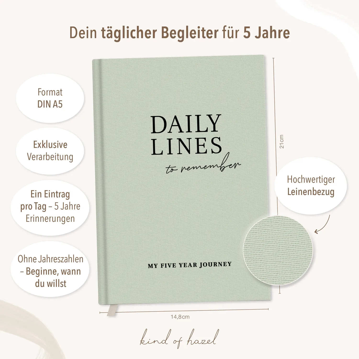 MINTKIND kind of hazel Daily Lines 5-Jahres-Tagebuch Beige