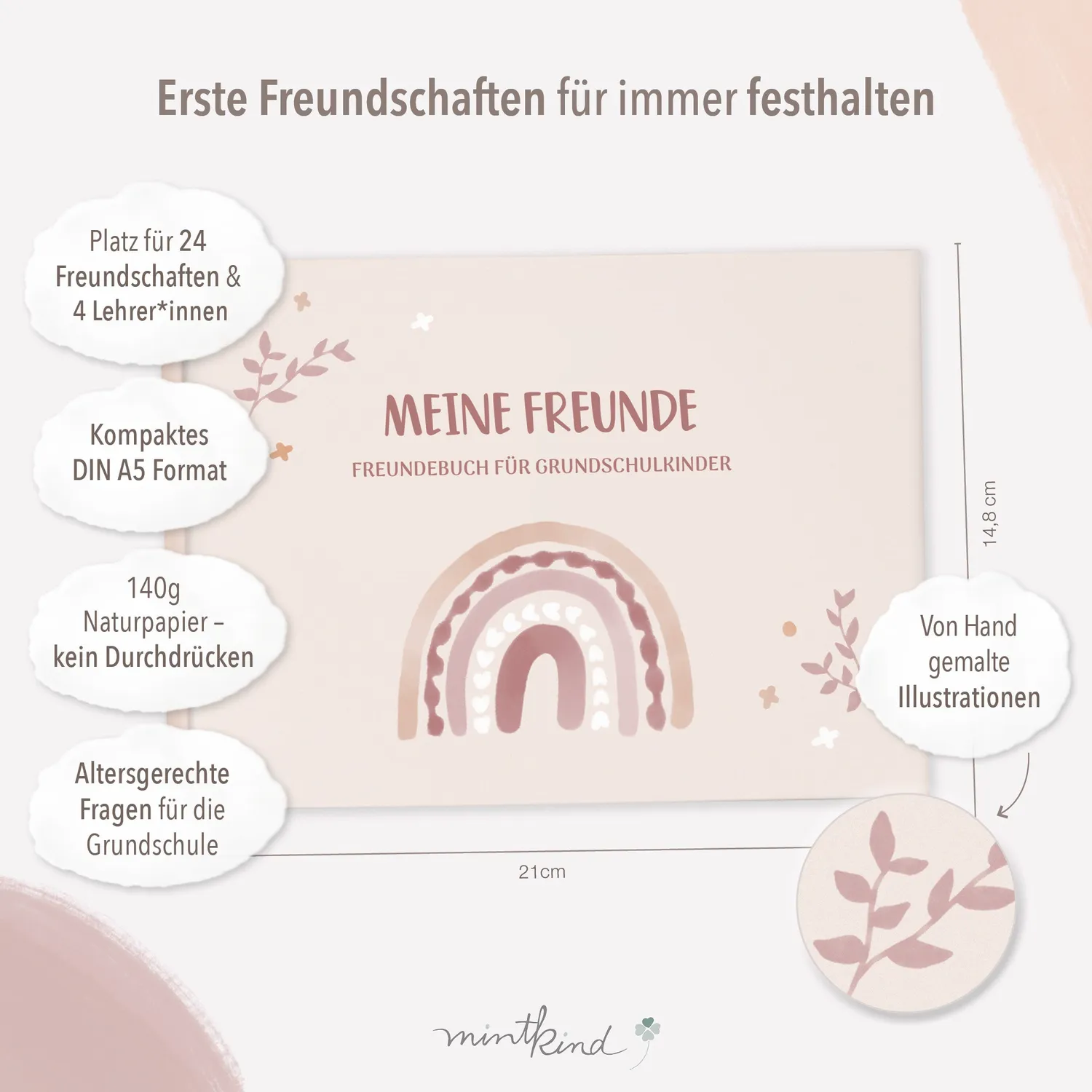 MINTKIND Freundebuch Grundschule Regenbogen Mint 80 Seiten