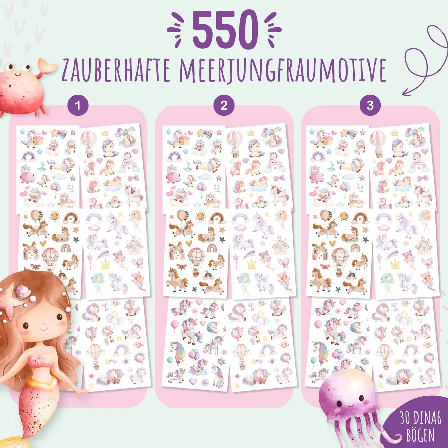 MeinBaby123 Meerjungfrauen Kinder Tattoos 5er Set vegan