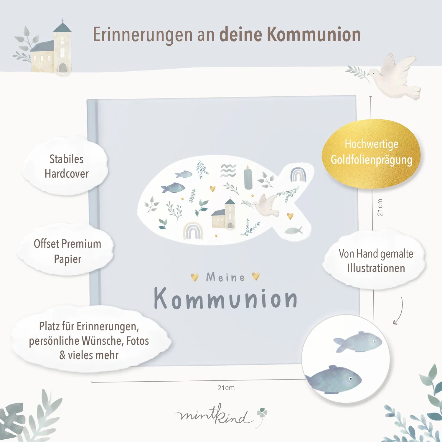 MINTKIND Meine Kommunion Erinnerungsalbum Rosa Kommunion