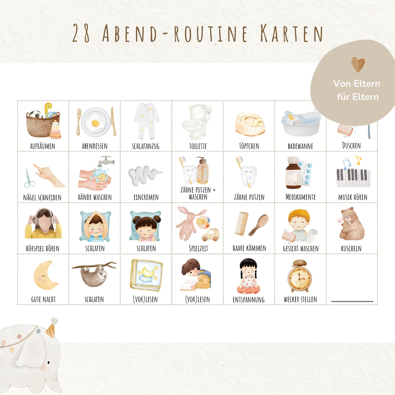 MeinBaby123 Boho Blau Morgen- Abendroutine PDF Ausdrucken