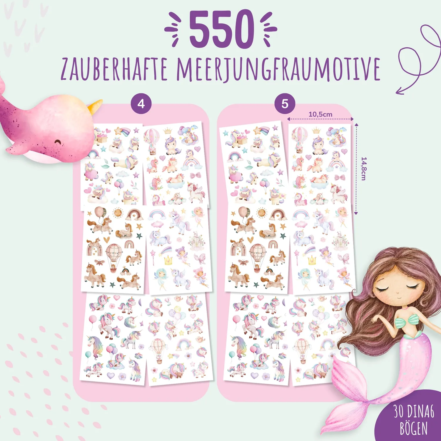 MeinBaby123 Meerjungfrauen Kinder Tattoos 5er Set vegan