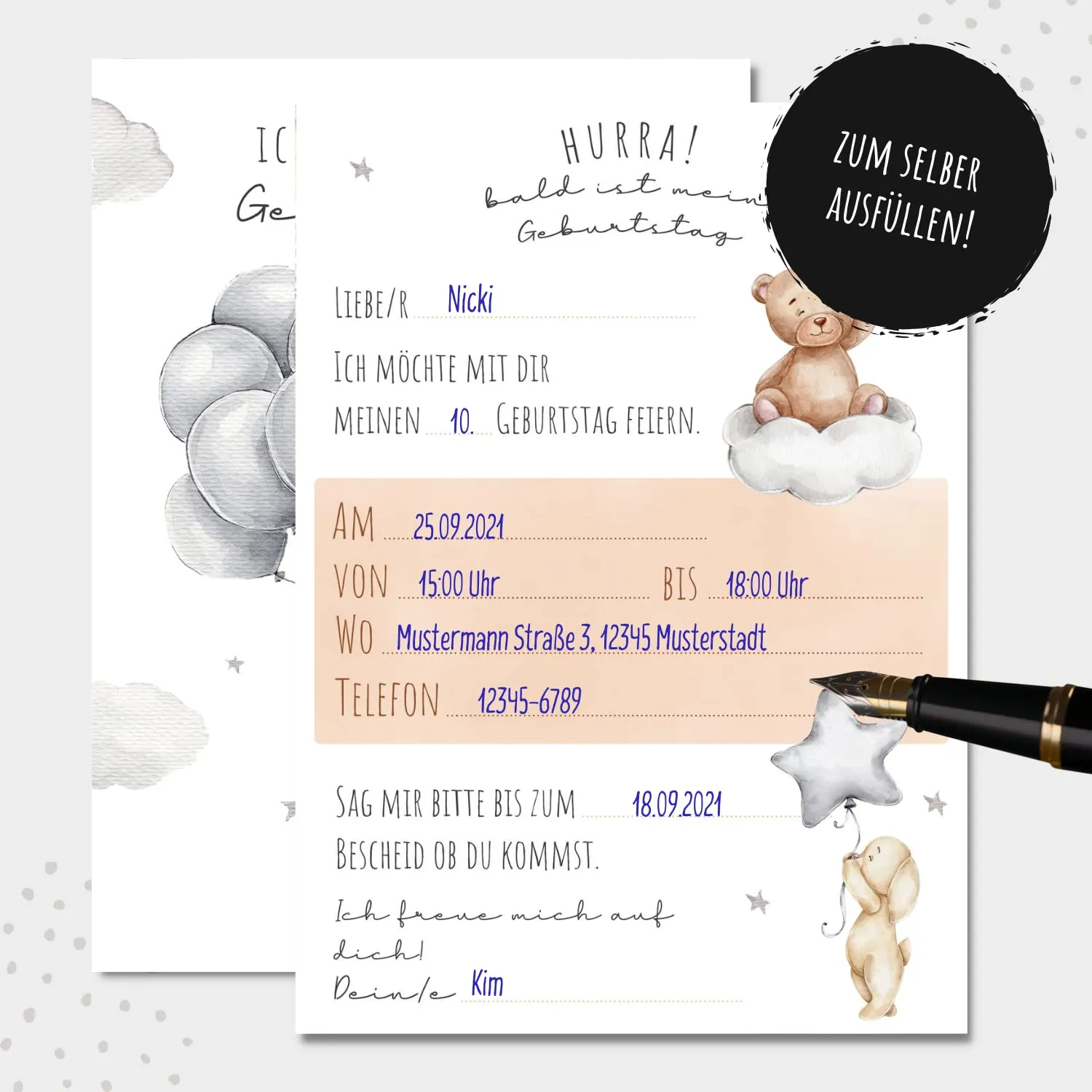 MeinBaby123 Bär Einladungskarten Kindergeburtstag 10er Umschlag