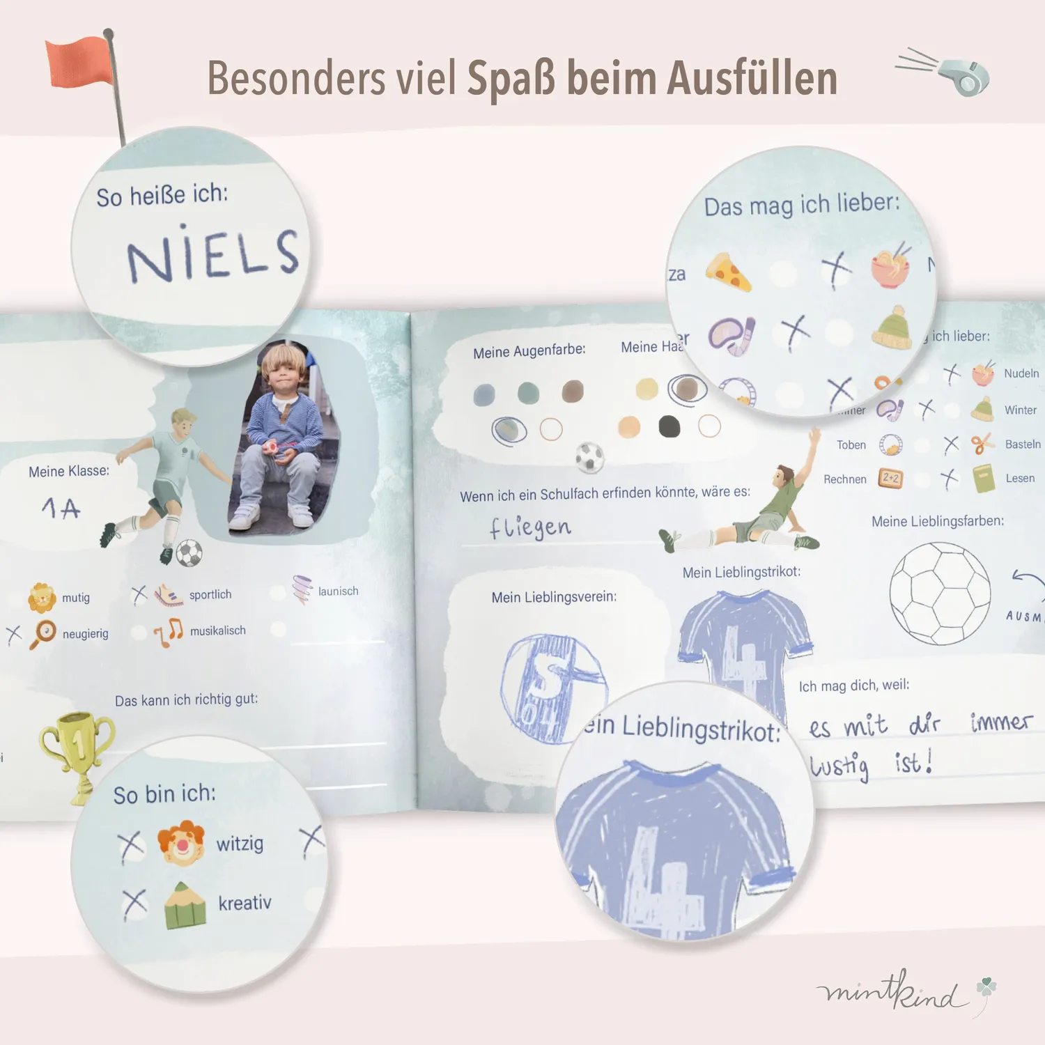 MINTKIND Freundebuch Grundschule Fußball A5 Hardcover