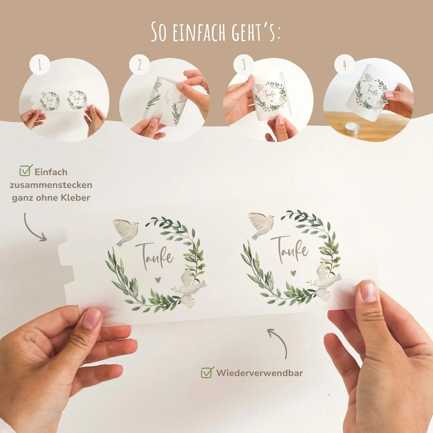 MeinBaby123 Tauben Windlicht Taufe Tischdeko 10er transparent