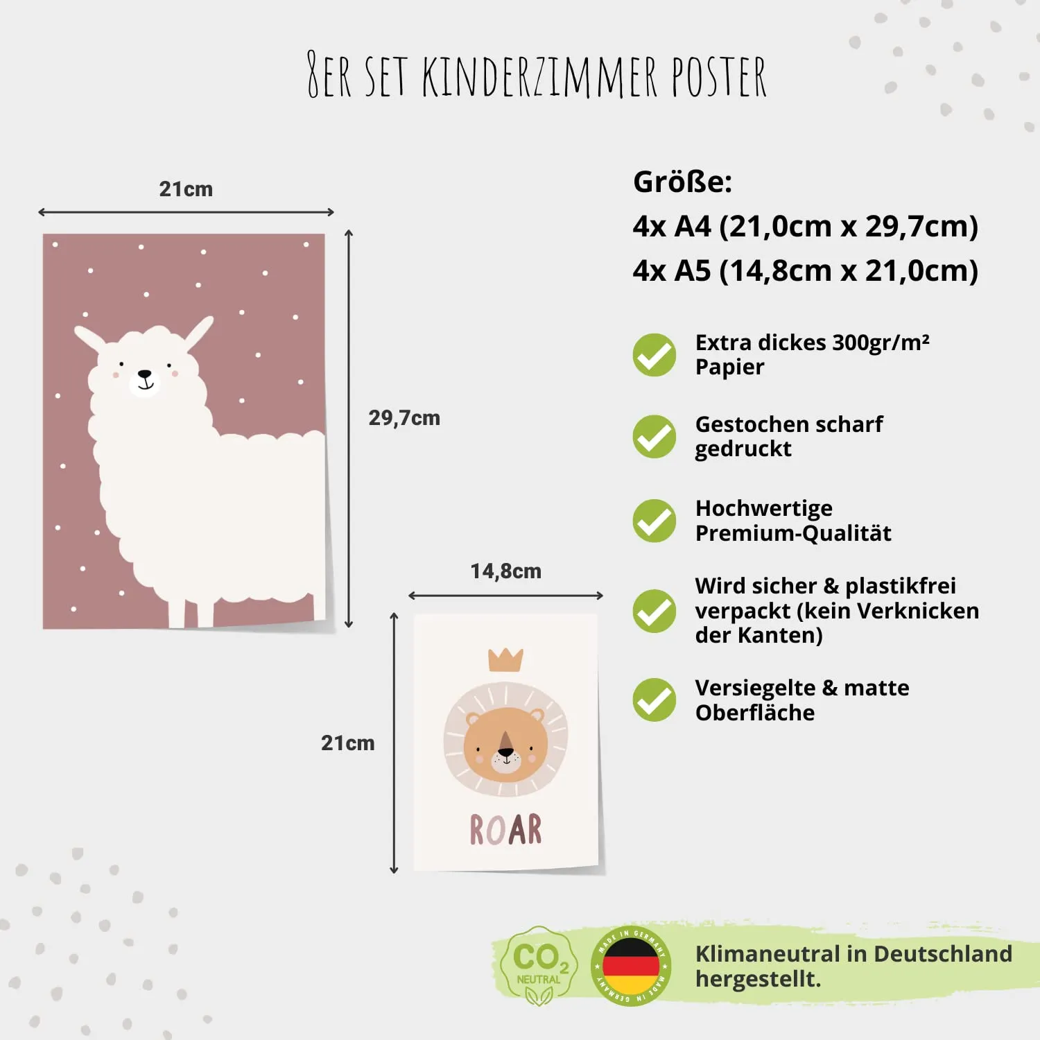 MeinBaby123 Alpaka & Freunde Poster 8er Set rosa
