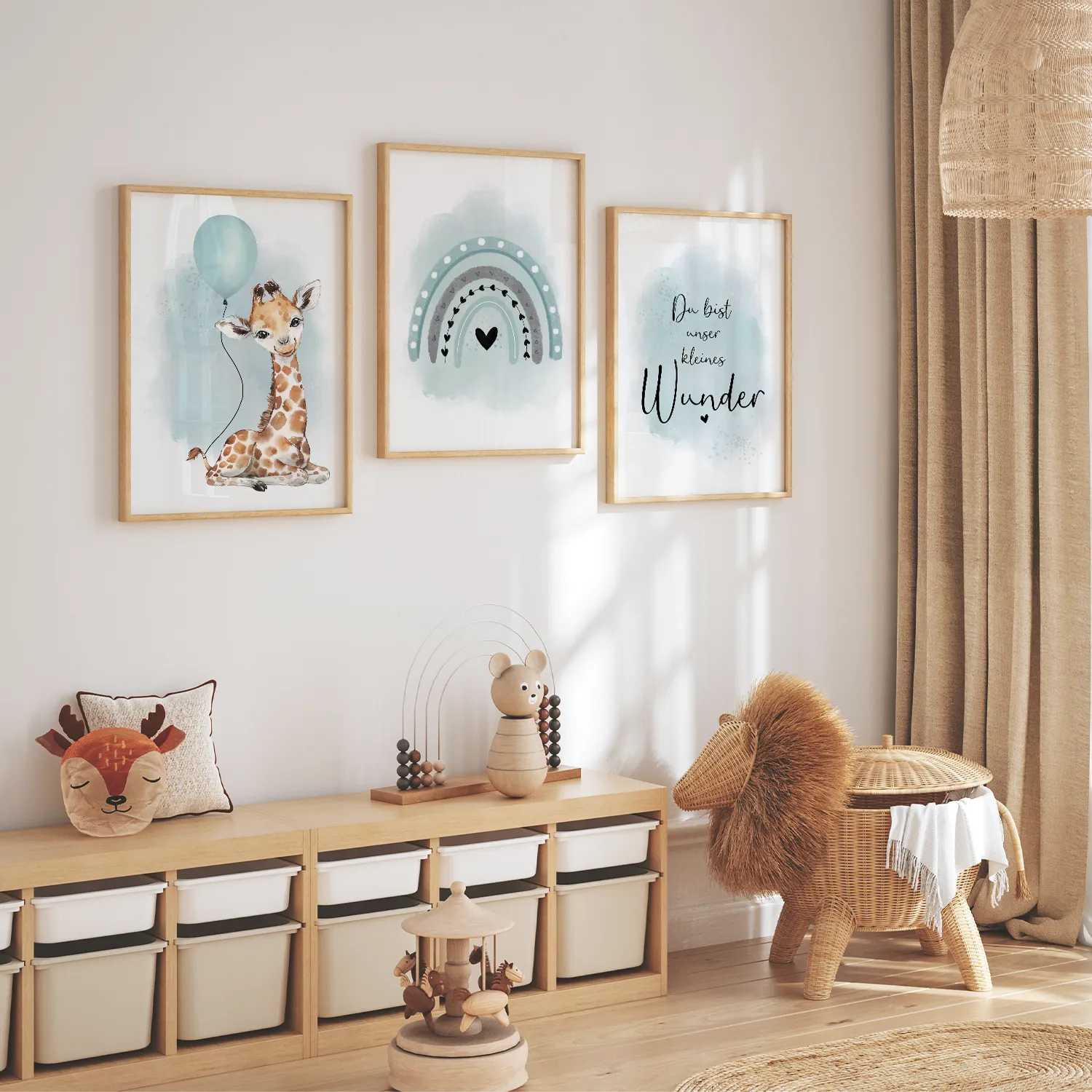 MeinBaby123 Giraffe Luftballon Poster 3er Set A4 Mint