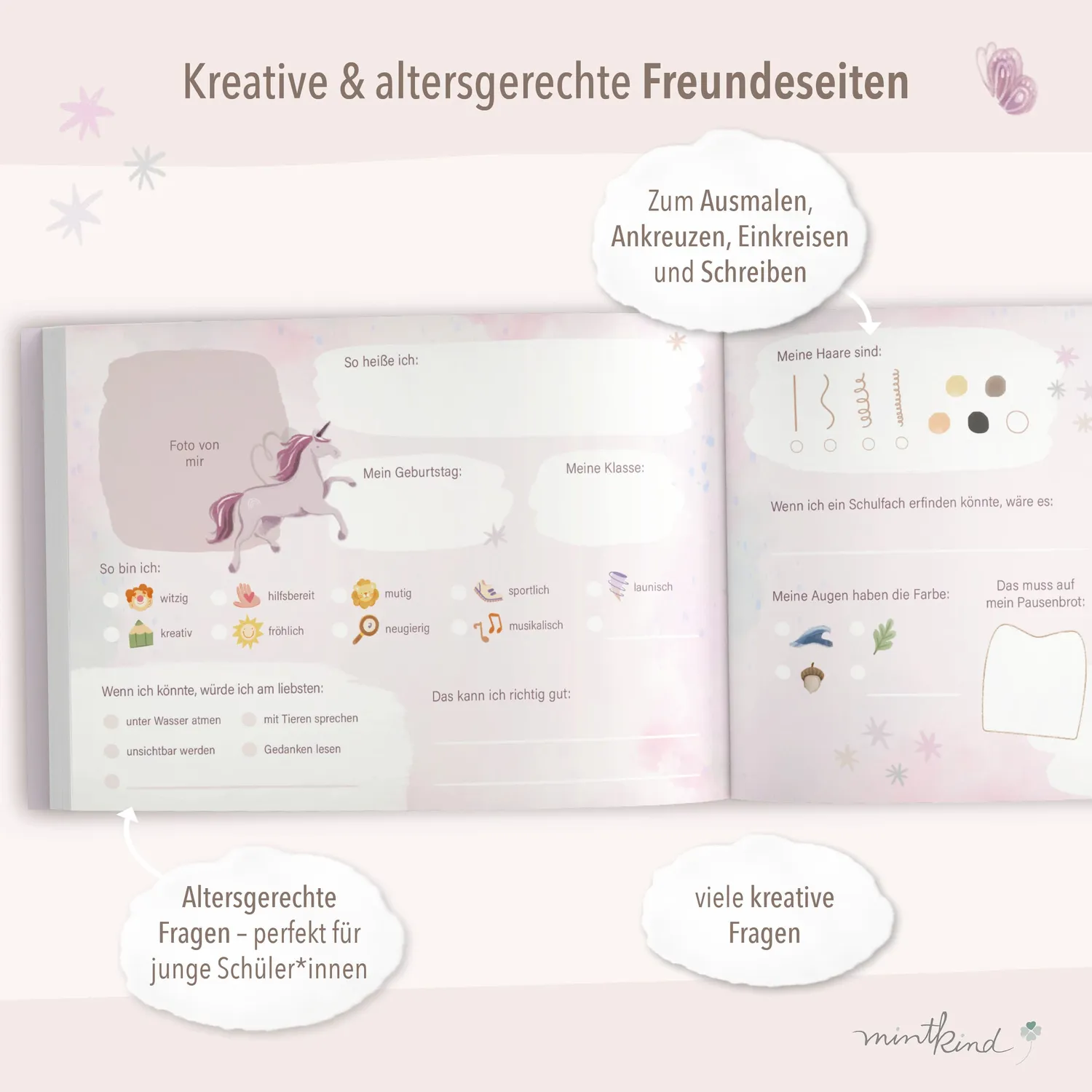 MINTKIND Freundebuch Grundschule Einhorn 30 Einträge A5