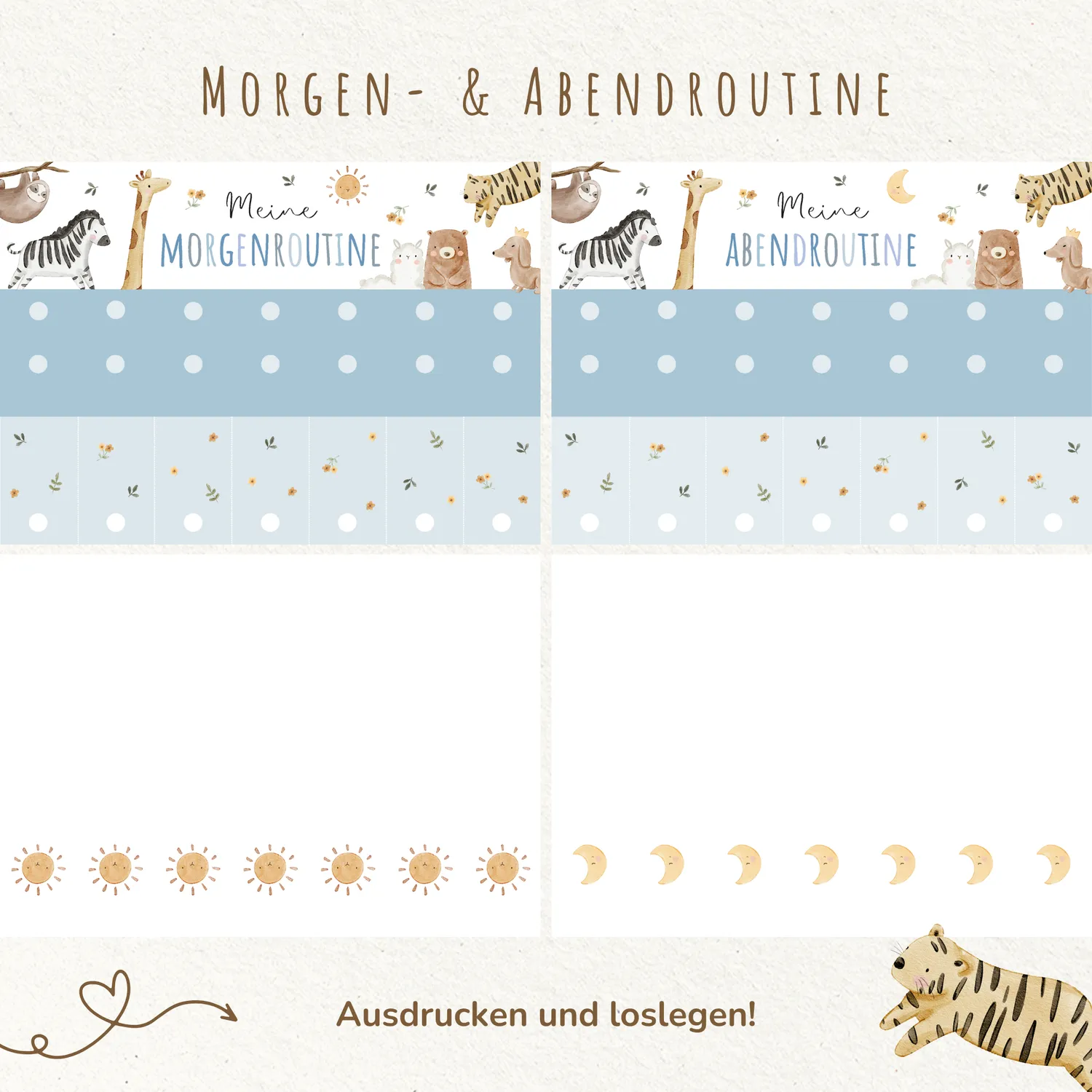 MeinBaby123 Boho Blau Morgen- Abendroutine PDF Ausdrucken