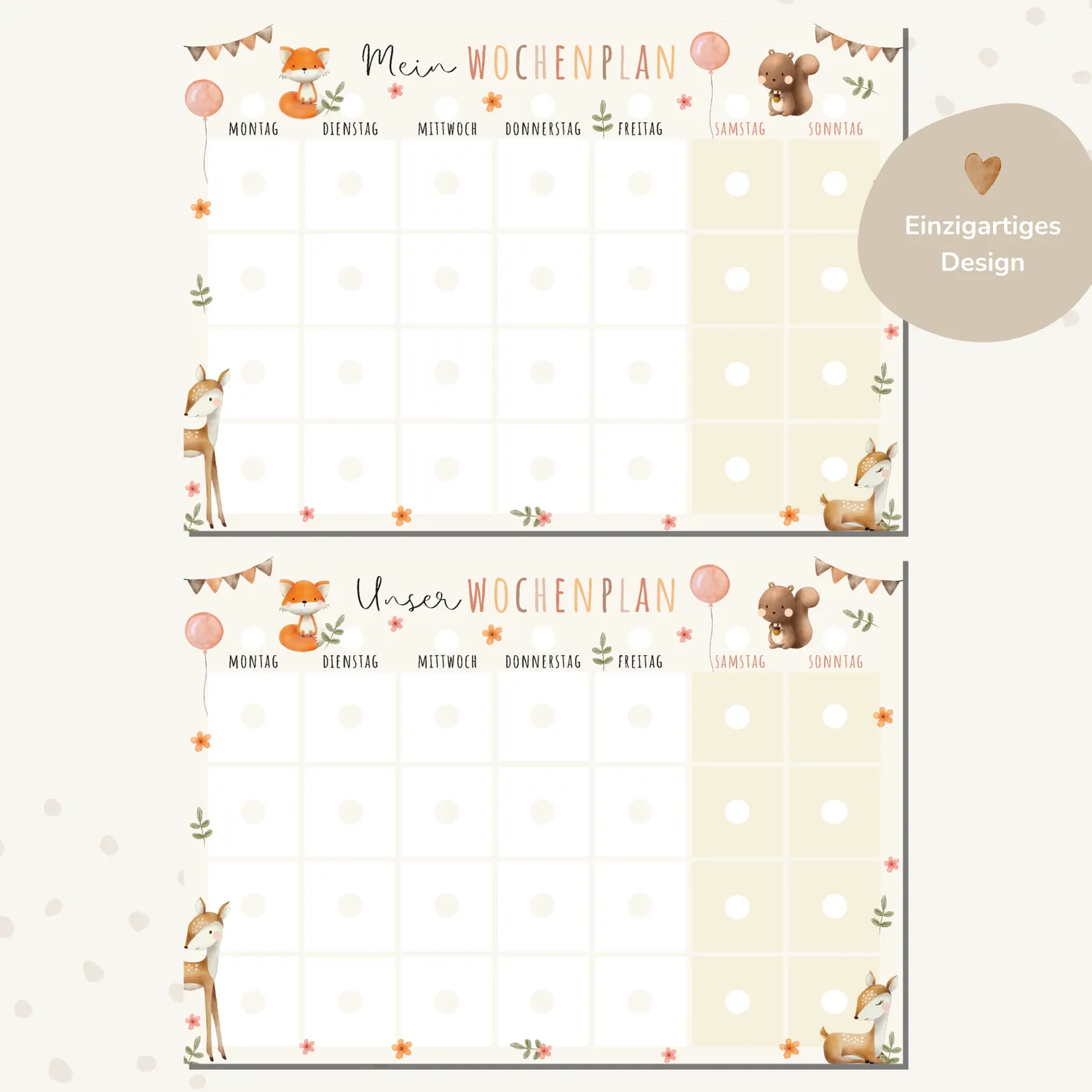 MeinBaby123 Montessori Wochenplan Stundenplan Süße Tiere PDF