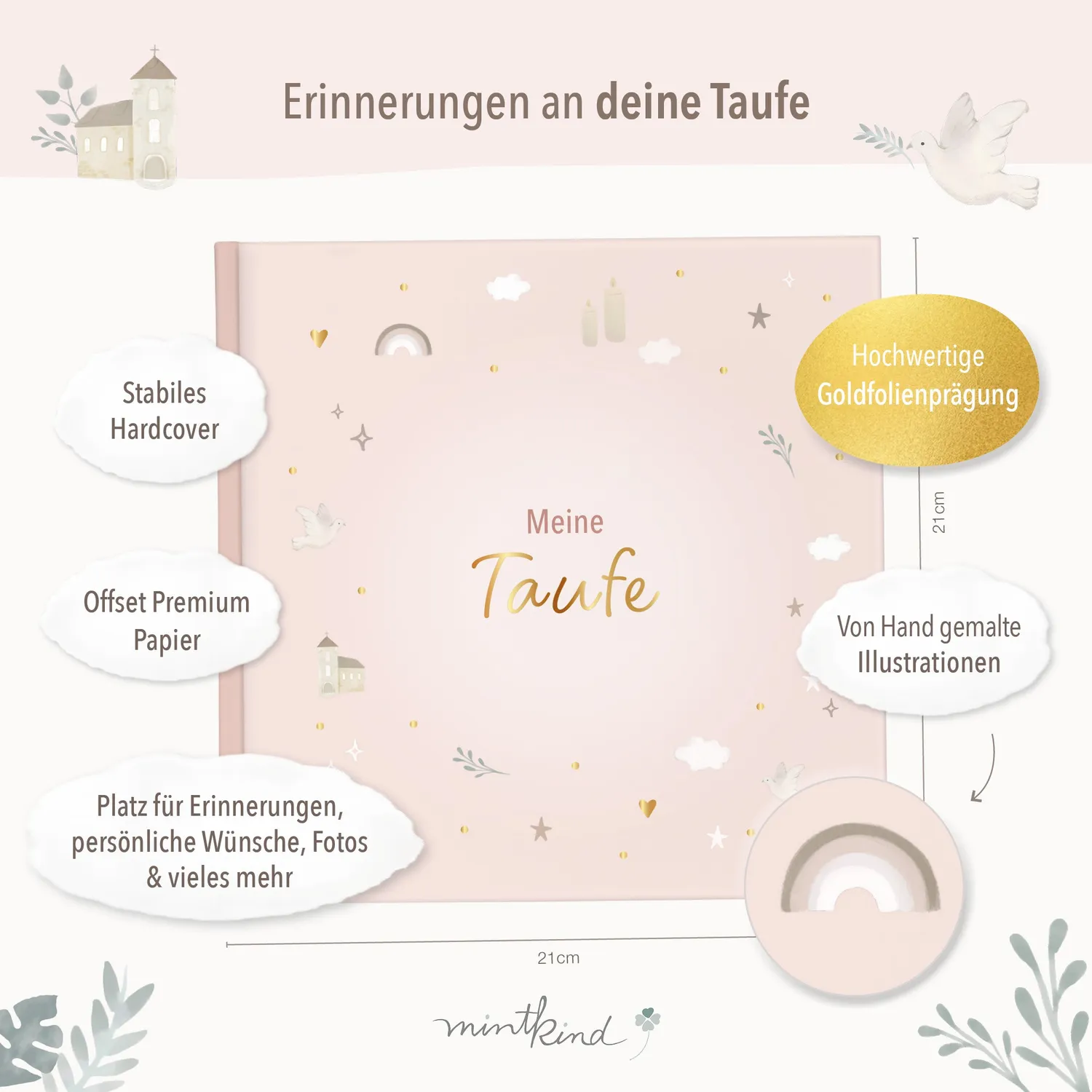 MINTKIND Meine Taufe Erinnerungsbuch Hardcover Goldfolie