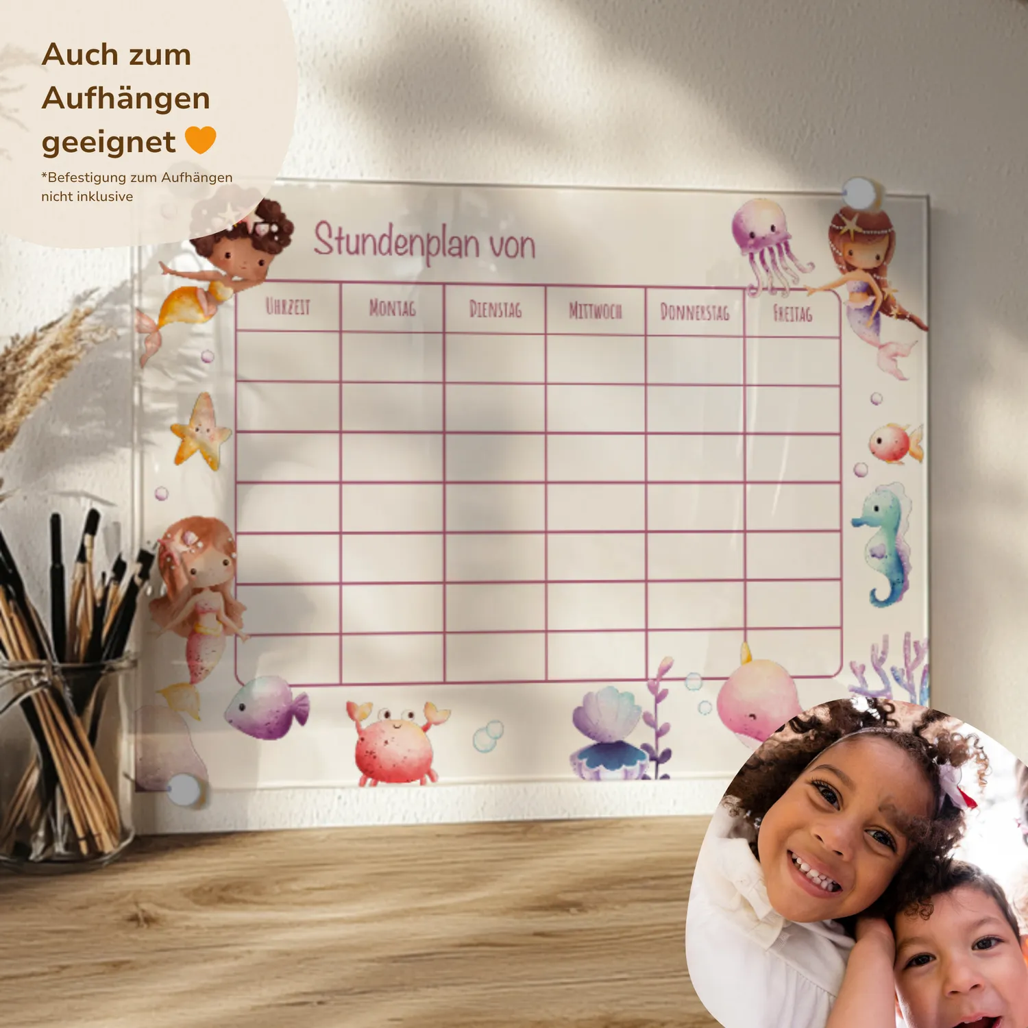 MeinBaby123 Stundenplan Acryl Meerjungfrauen A4 abwischbar