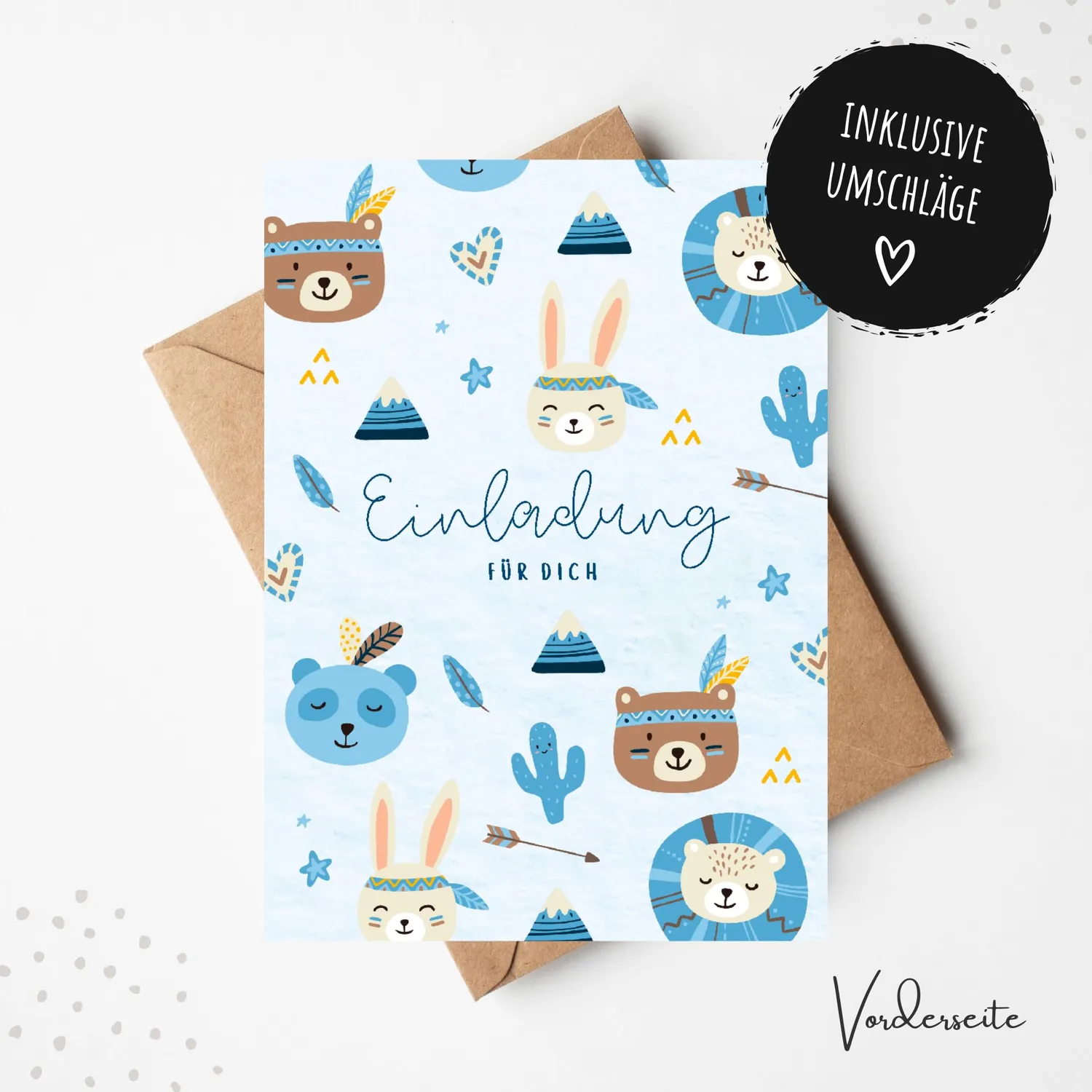 MeinBaby123 Einladungskarten Kindergeburtstag Boho Blau 10er Set