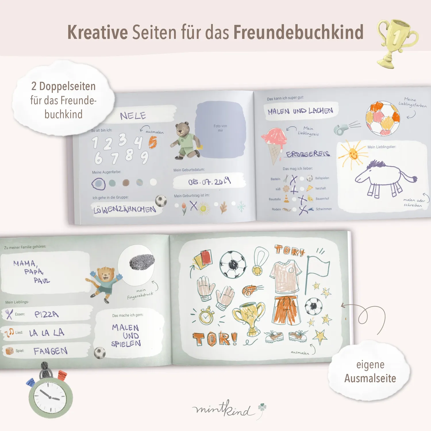 MINTKIND Kindergarten Freundebuch Fußball Hardcover 25 Kicker