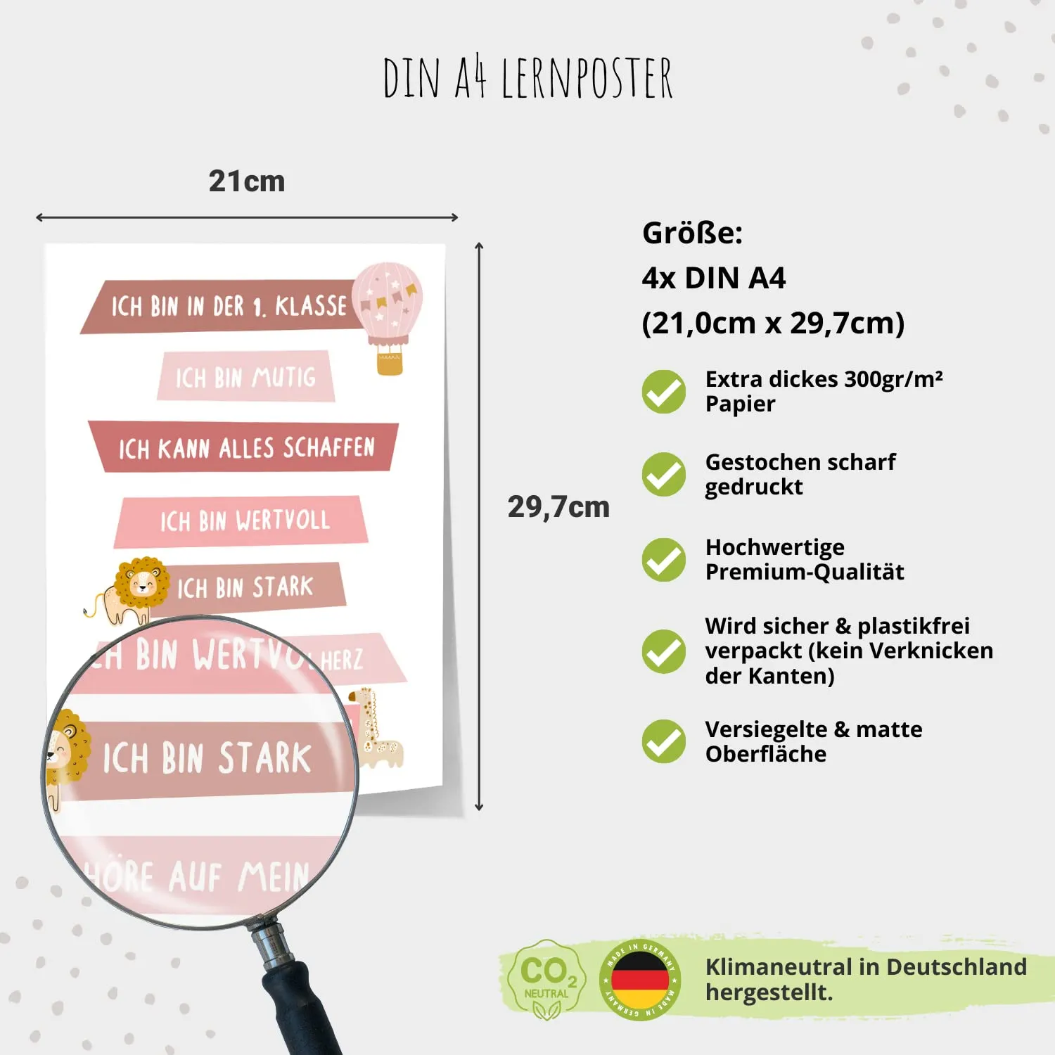 MeinBaby123 Lernposter 4er Set A4 Alphabet Zahlen rosa