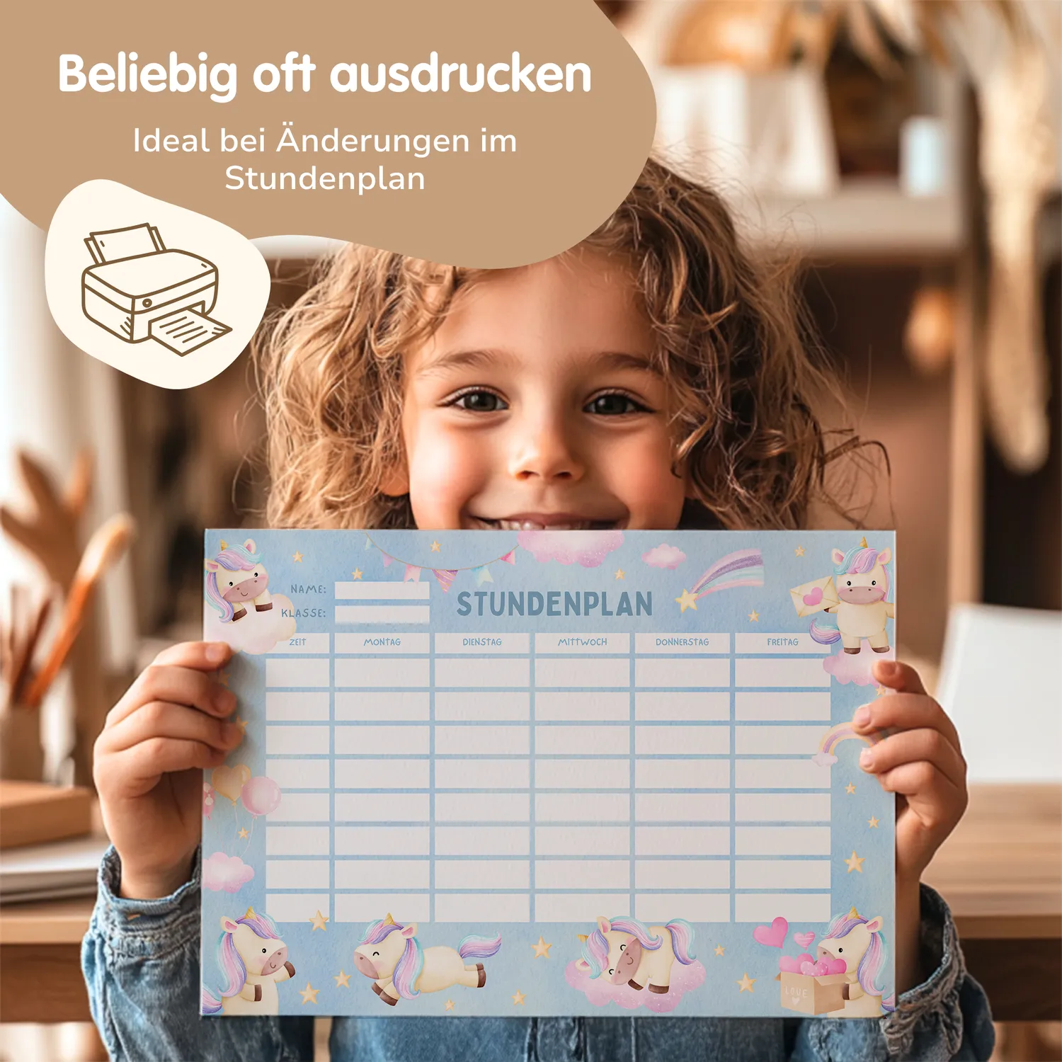 MeinBaby123 Stundenplan Einhorn II PDF A4 Ausdruck