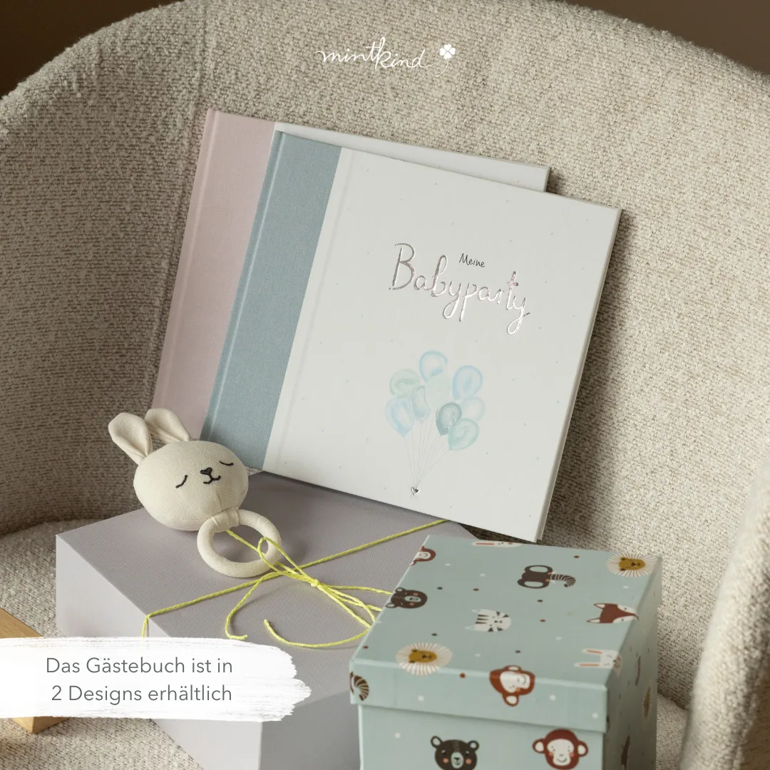 MINTKIND Meine Babyparty Gästebuch blau Leinen