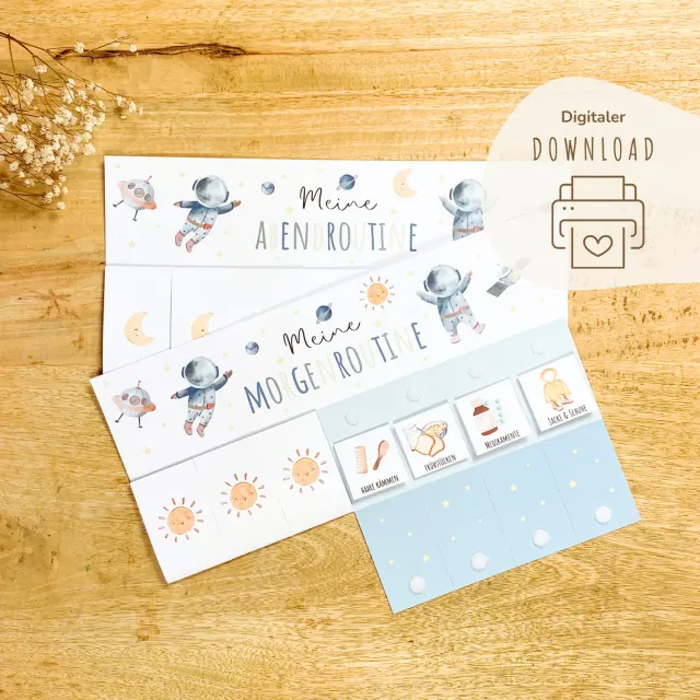 MeinBaby123 Astronaut Morgen- Abendroutine Kinder zum Ausdrucken