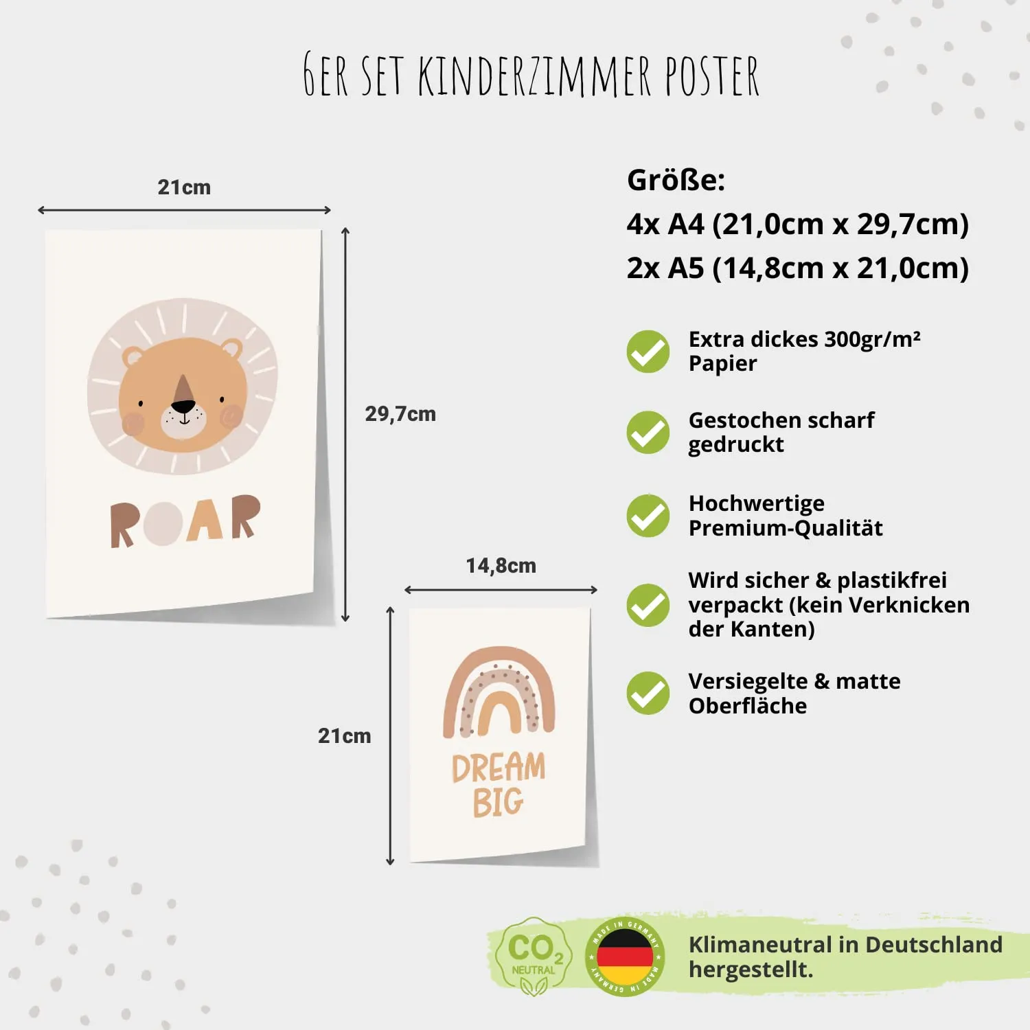 MeinBaby123 Süße Tiere Poster 6er Set A4/A5 Boho
