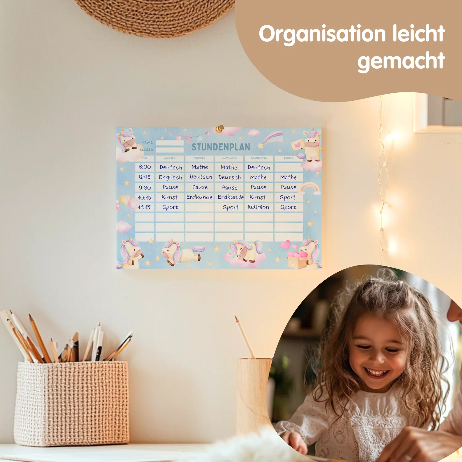 MeinBaby123 Stundenplan Einhorn II PDF A4 Ausdruck