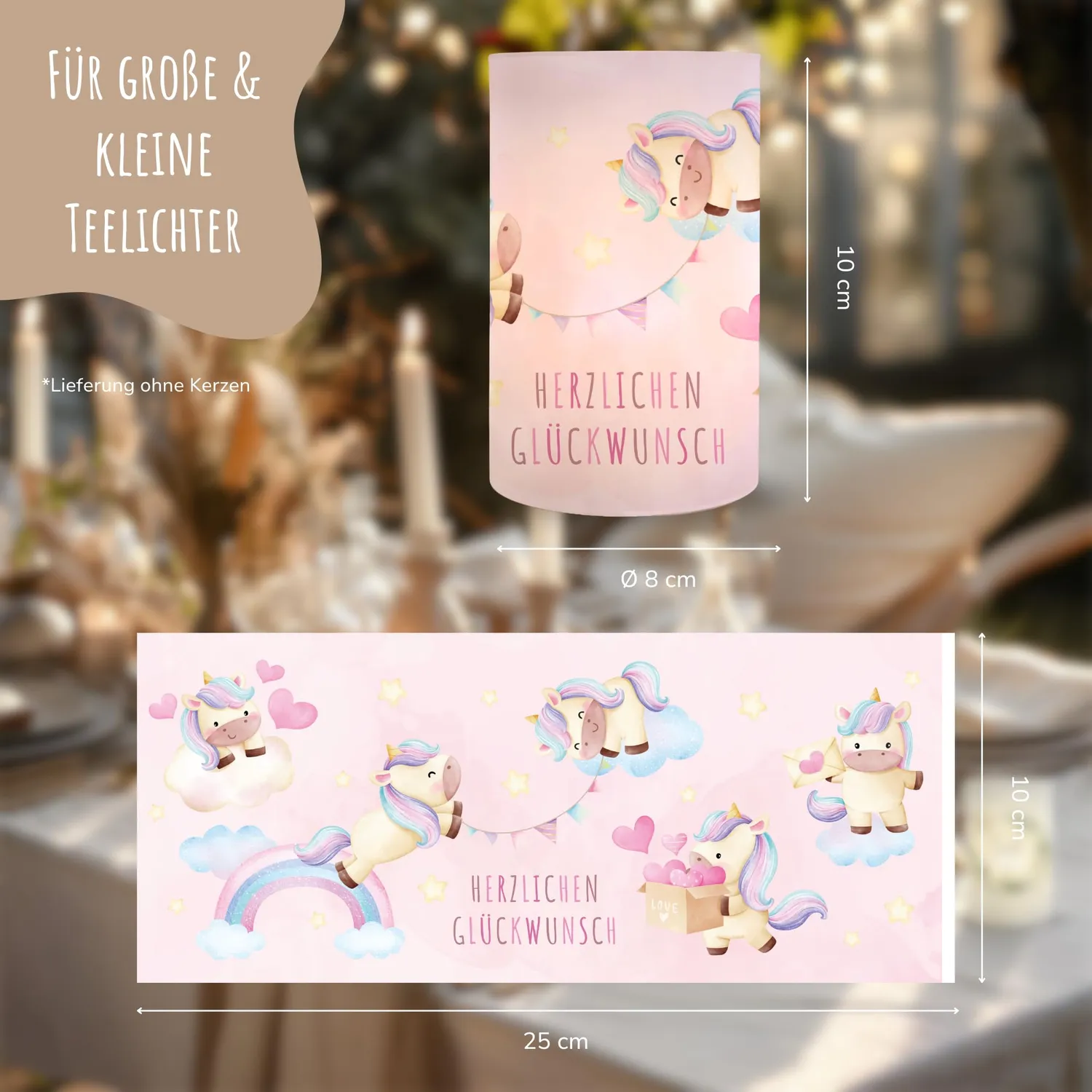MeinBaby123 Einhorn Windlicht Tischdeko 10 Stück Transparentpapier